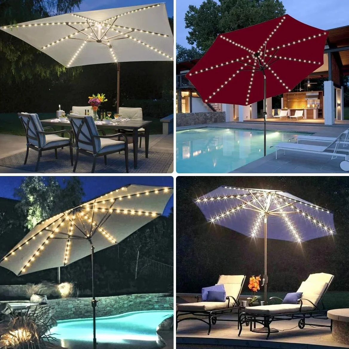 KINGCOO Guirlande Lumineuse Parasol 104LED Etanche Lampes pour Parasol de patio à piles Télécommande 8 Modes Blanc chaud