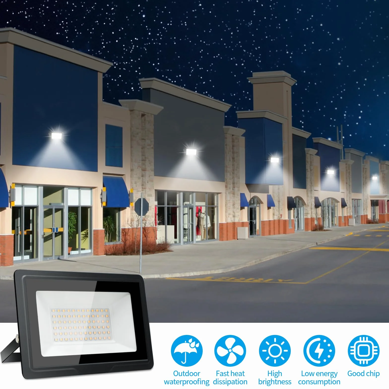 Projecteur LED Extérieur 100W 10000LM 3000K IP66 Imperméable Jardin Garage