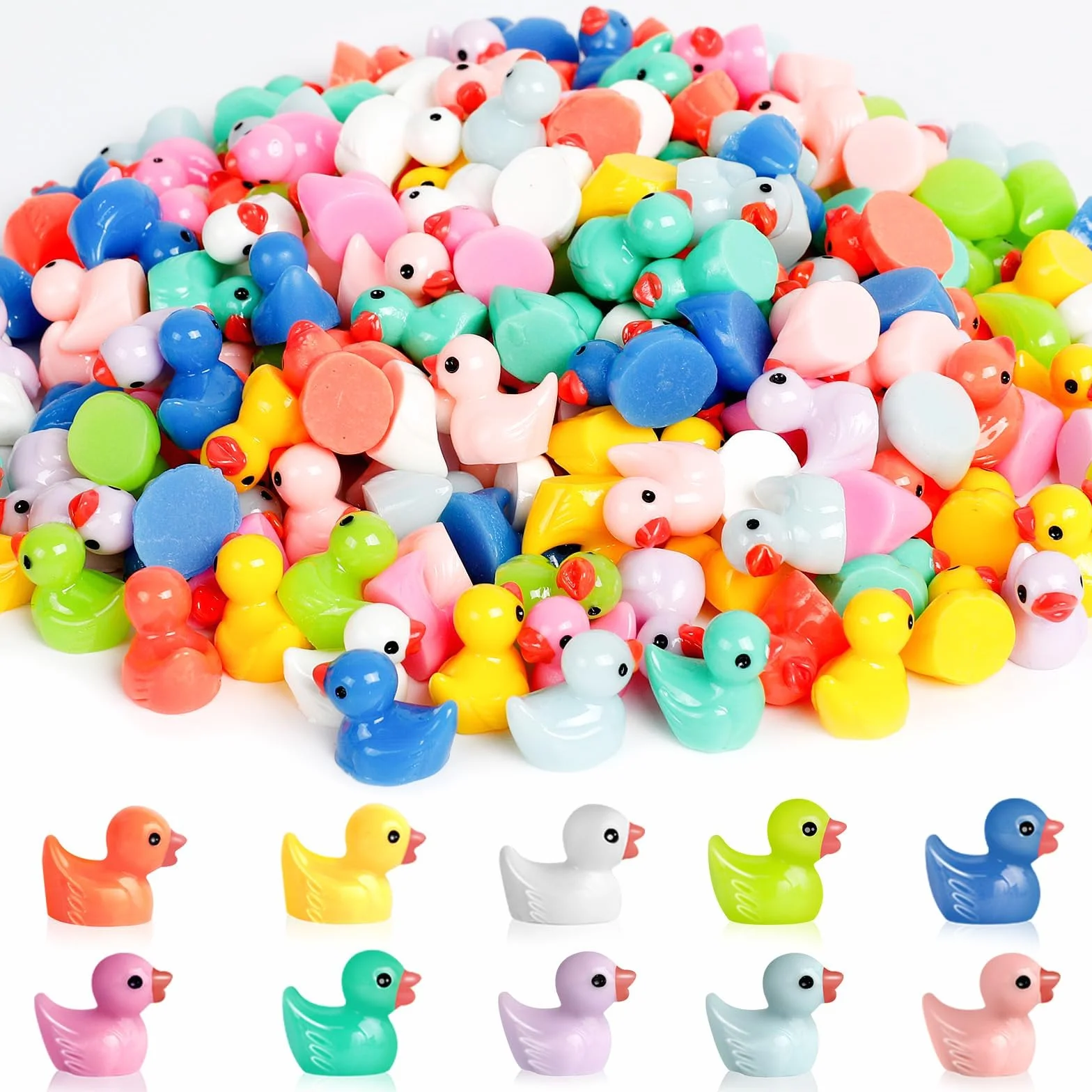Lot de 100 Pièces Mini Canard en Résine, 10 Couleurs - 1,6 x 1,8 cm, pour Aquarium Jardin