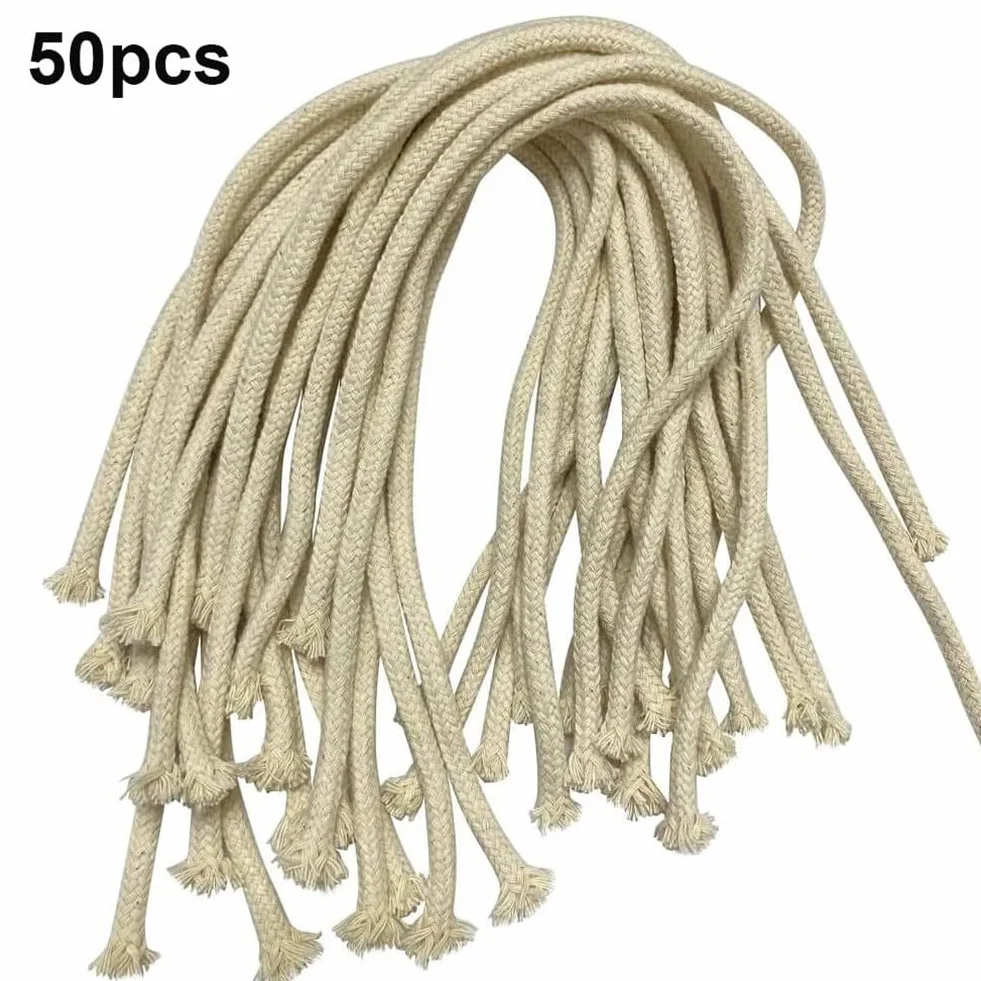 Lot de 50 mèches en coton 6,7 mm pour lampes à pétrole et huile 16 cm