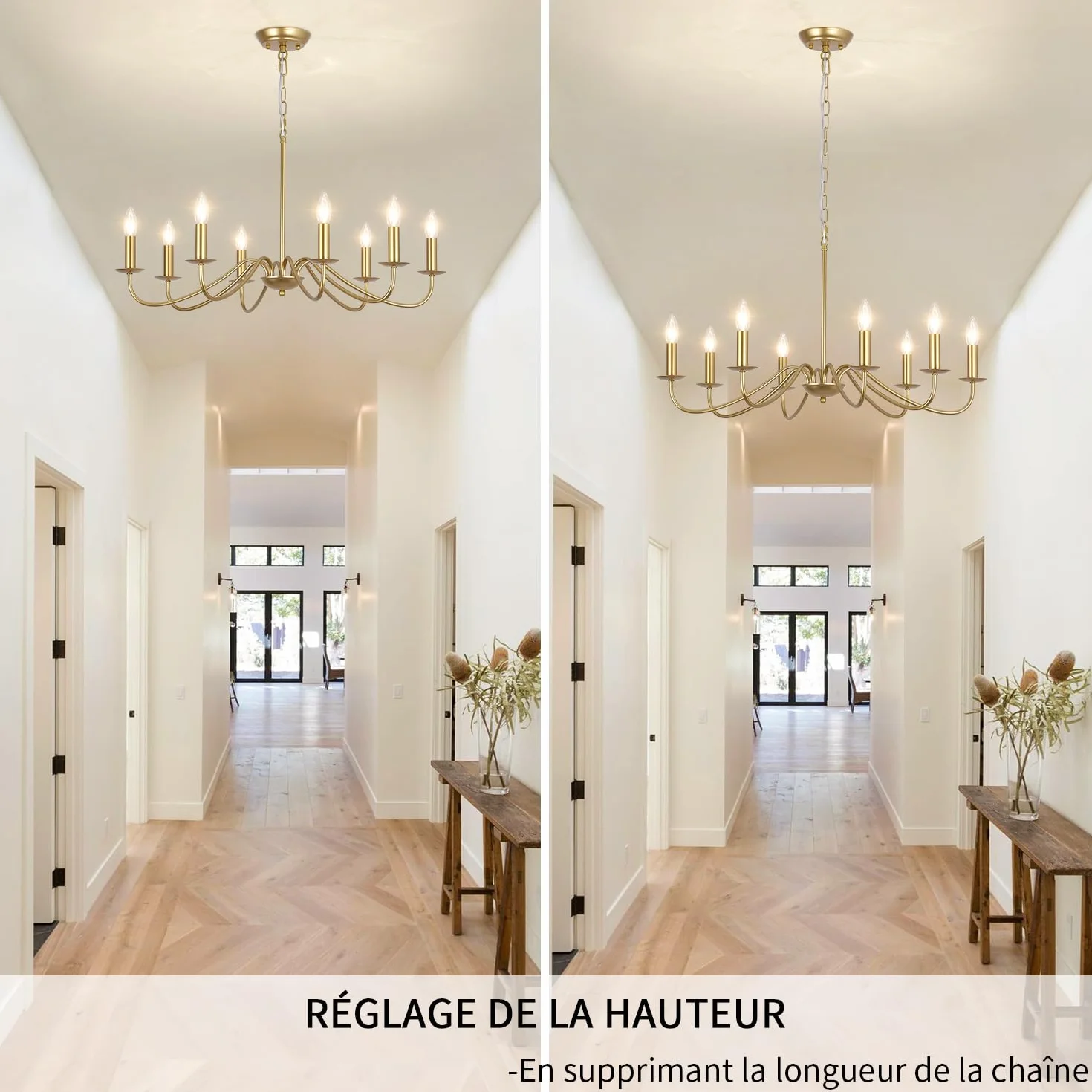 Lustre Doré Vintage, 8 Lumières Plafonnier Dore Moderne Suspension Luminaire Industriel Lustre Salon Chambre Salle à Manger Couloir Cuisine Entree - Ampoule E14 (Non Incluses)