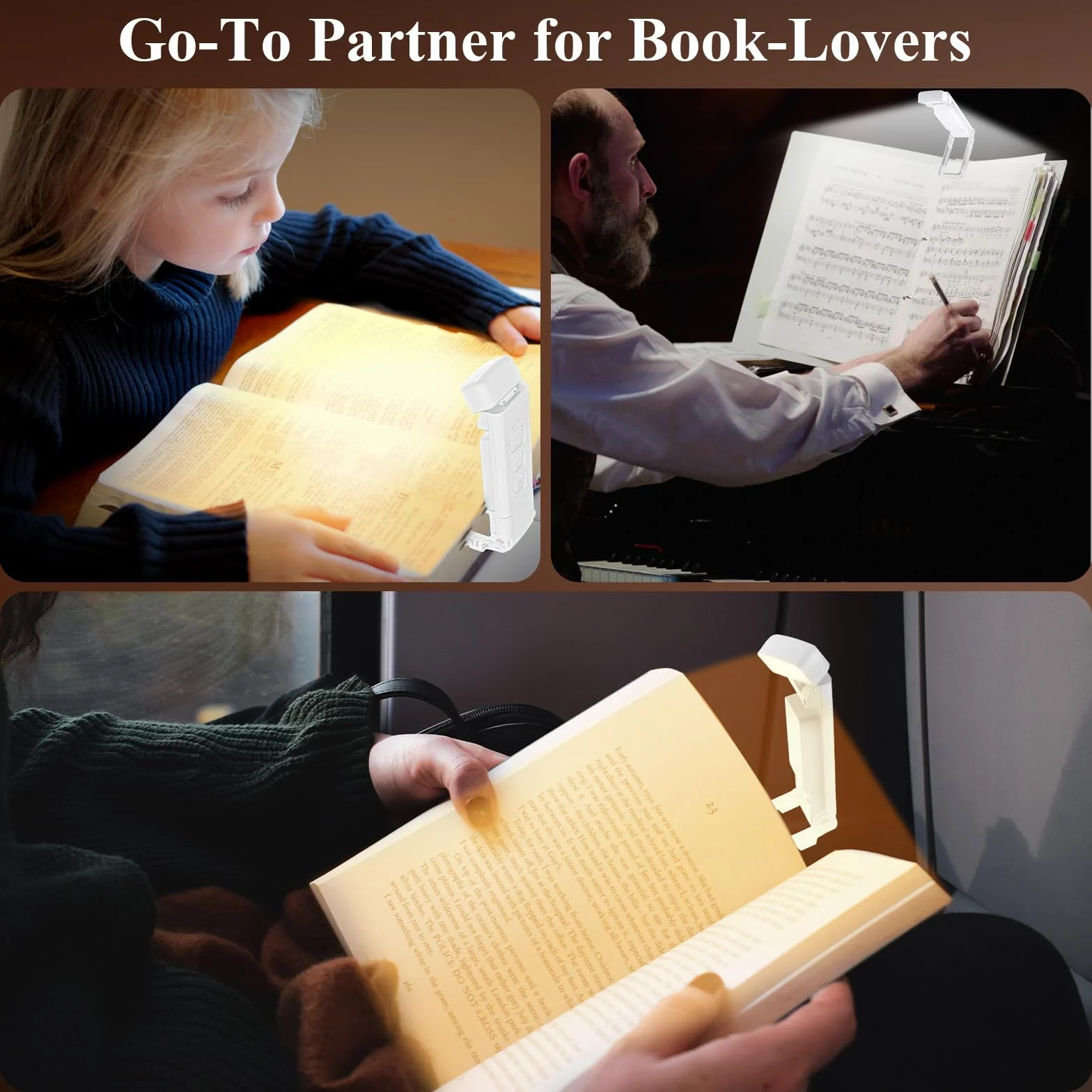 Lampe à Pince Livre Lumière Lecture 3 Modes Couleur 5 Niveaux Luminosité Réglables Rechargeable USB Autonomie 80 Heures Blanc