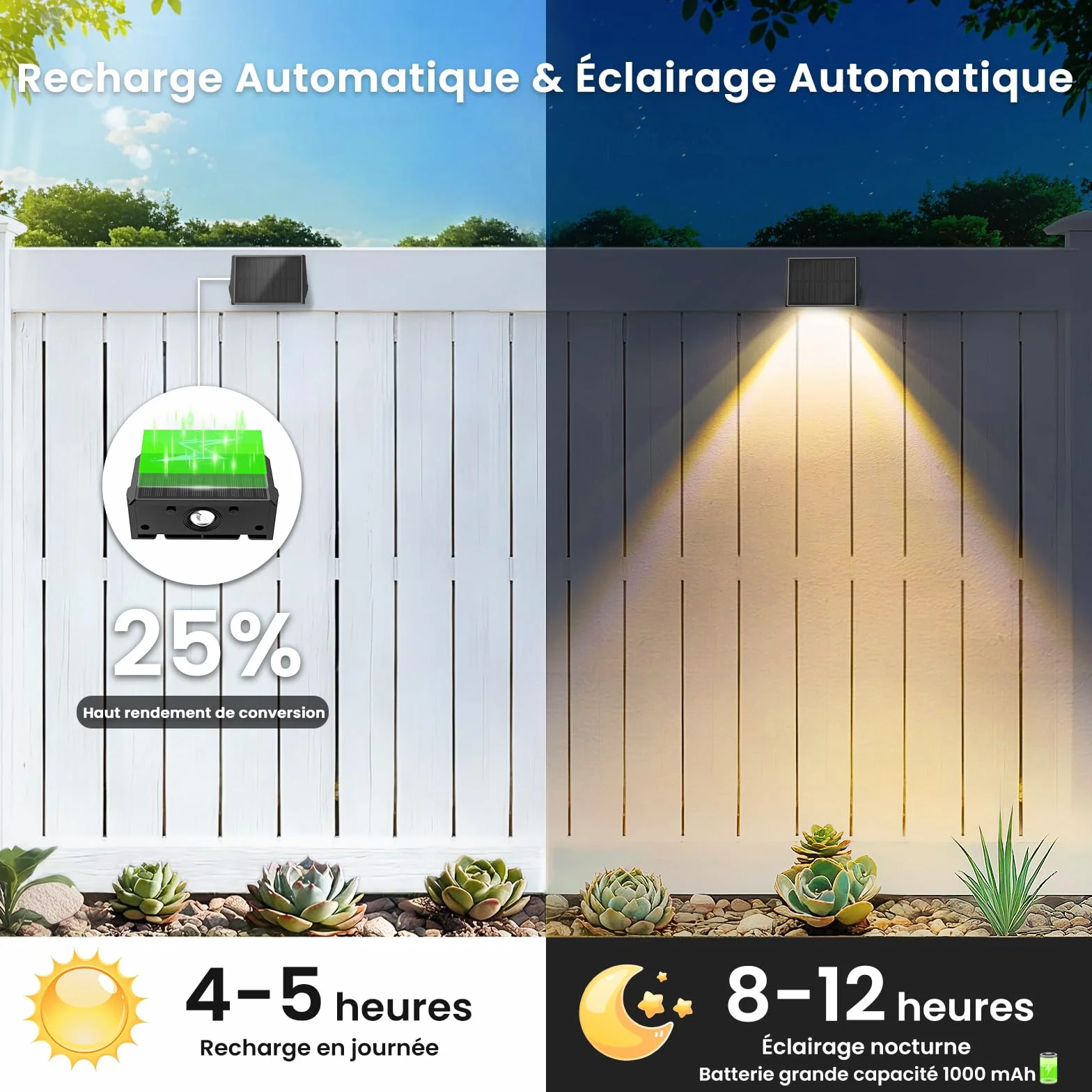 Lumière Solaire Extérieure Haut et Bas Lot de 6 LED Applique Murale Exterieur Blanc Chaud Éclairage Puissant 1000mAh Lampe Étanche IP67