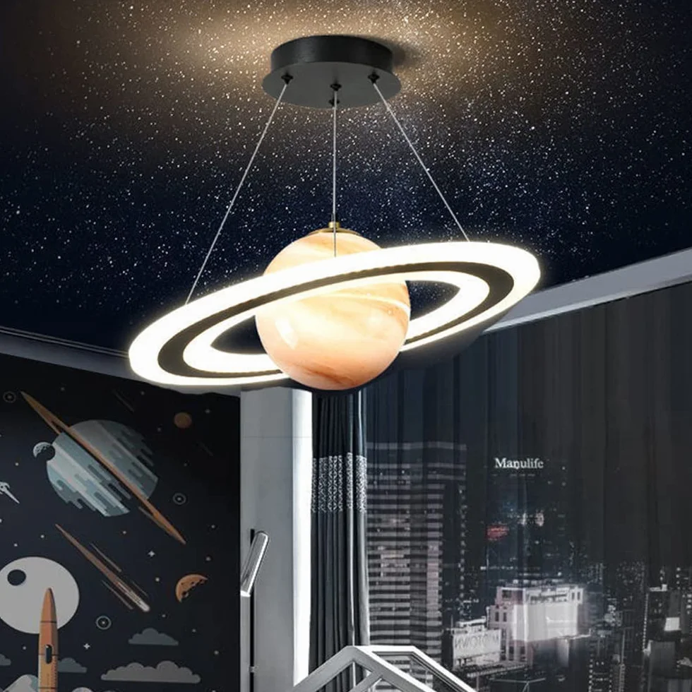 Acrylique Pendentif Astronaute Lampe Suspendue Led Lustre Chambre Enfants Espace Étoile Plafond Intérieur