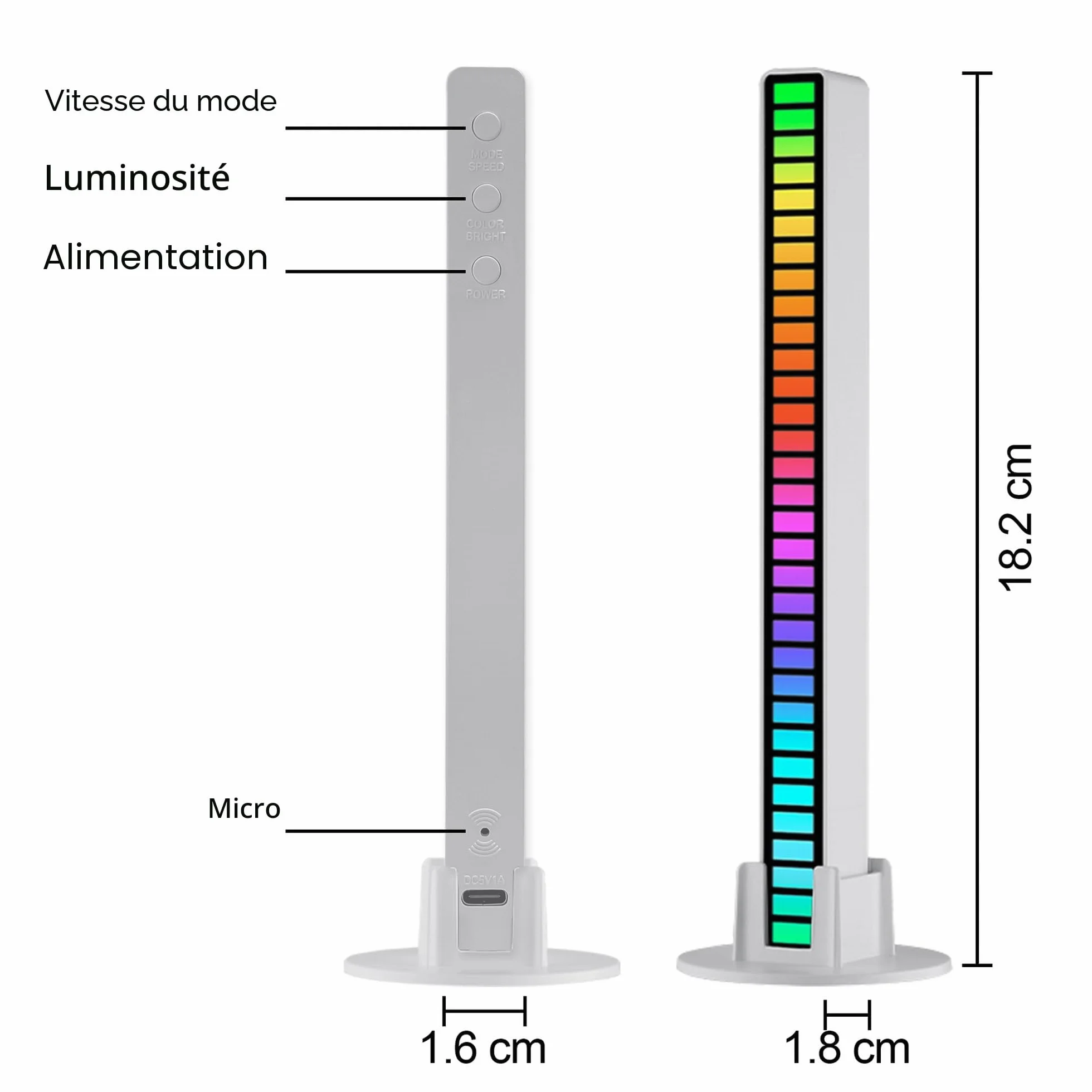 Barre LED musicale RVB rechargeable USB portable synchronisation musique motifs