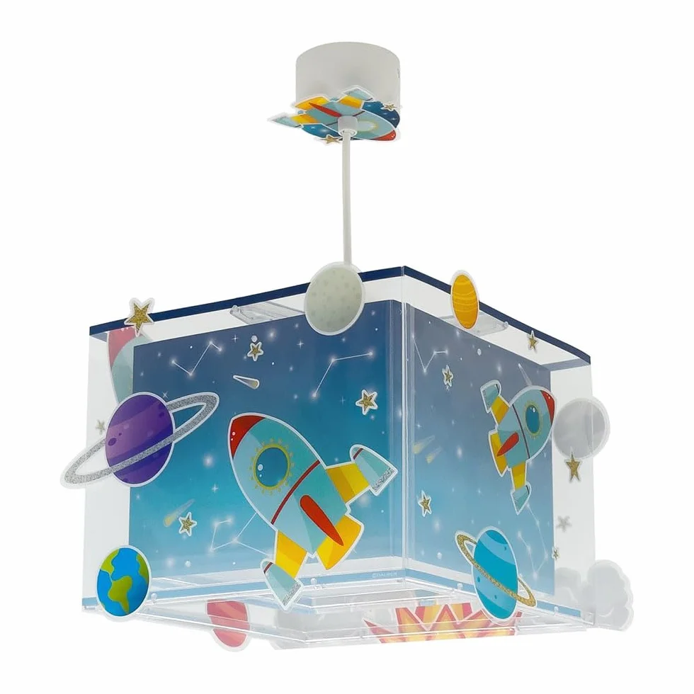 Dalber Lampe Suspension Enfant Rocket Fusée Spatiale Système Solaire E27 Bleu