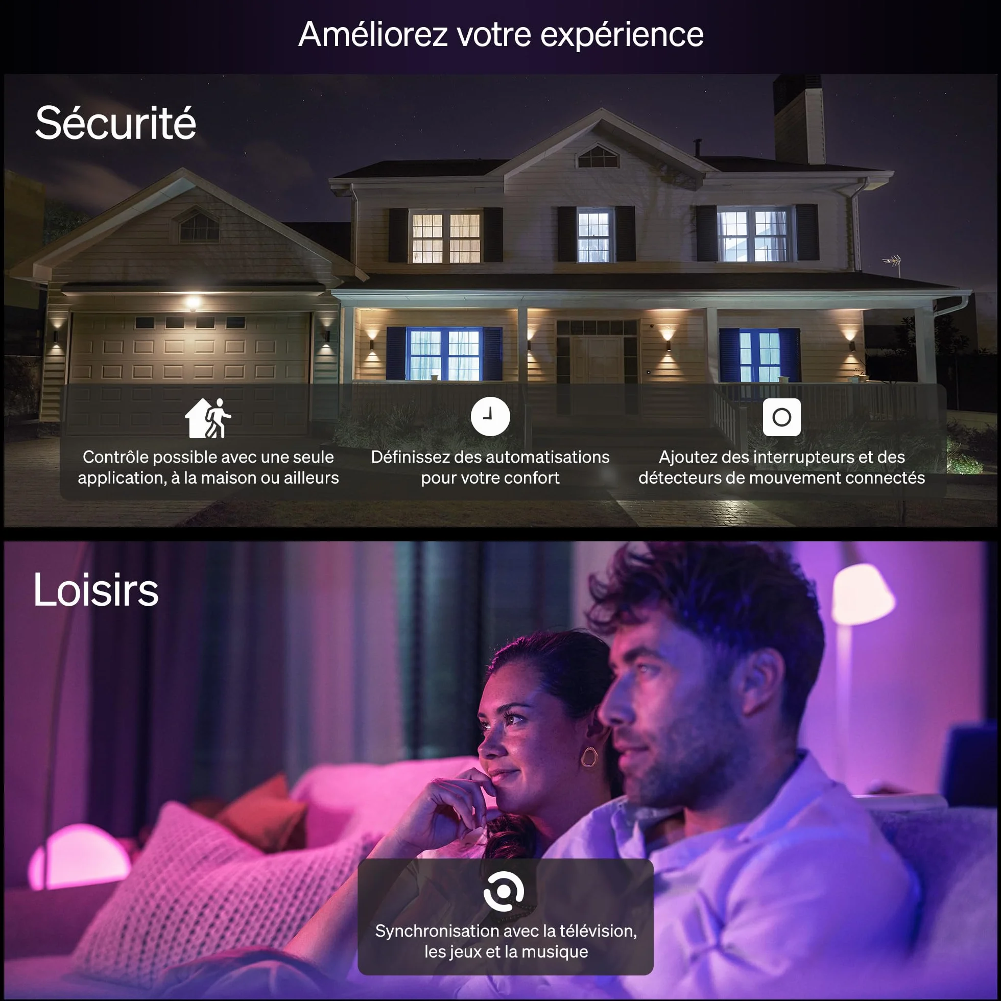 Philips Hue Essential Spot LED Connecté GU10 White and Color Ambiance 4,7W 2200-6500K 345lm Lot de 4