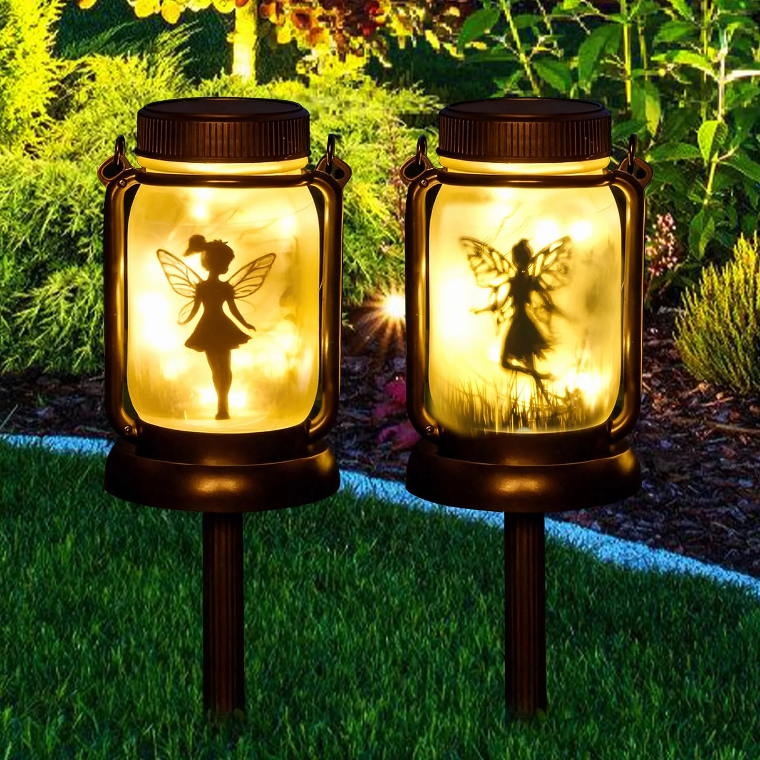 Lampes solaires à suspendre extérieur IP65 étanches, lanternes solaires jardin décoration papillon bocal patio