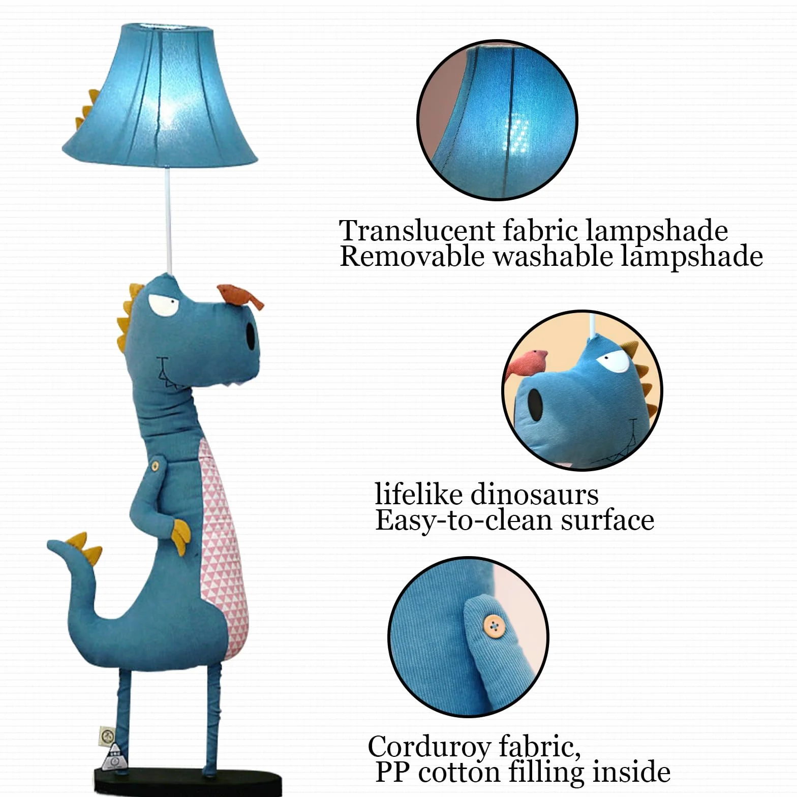 Lampadaire Chambre Enfant Dinosaure, Tissu, 3 Températures, Dimmable E27 LED