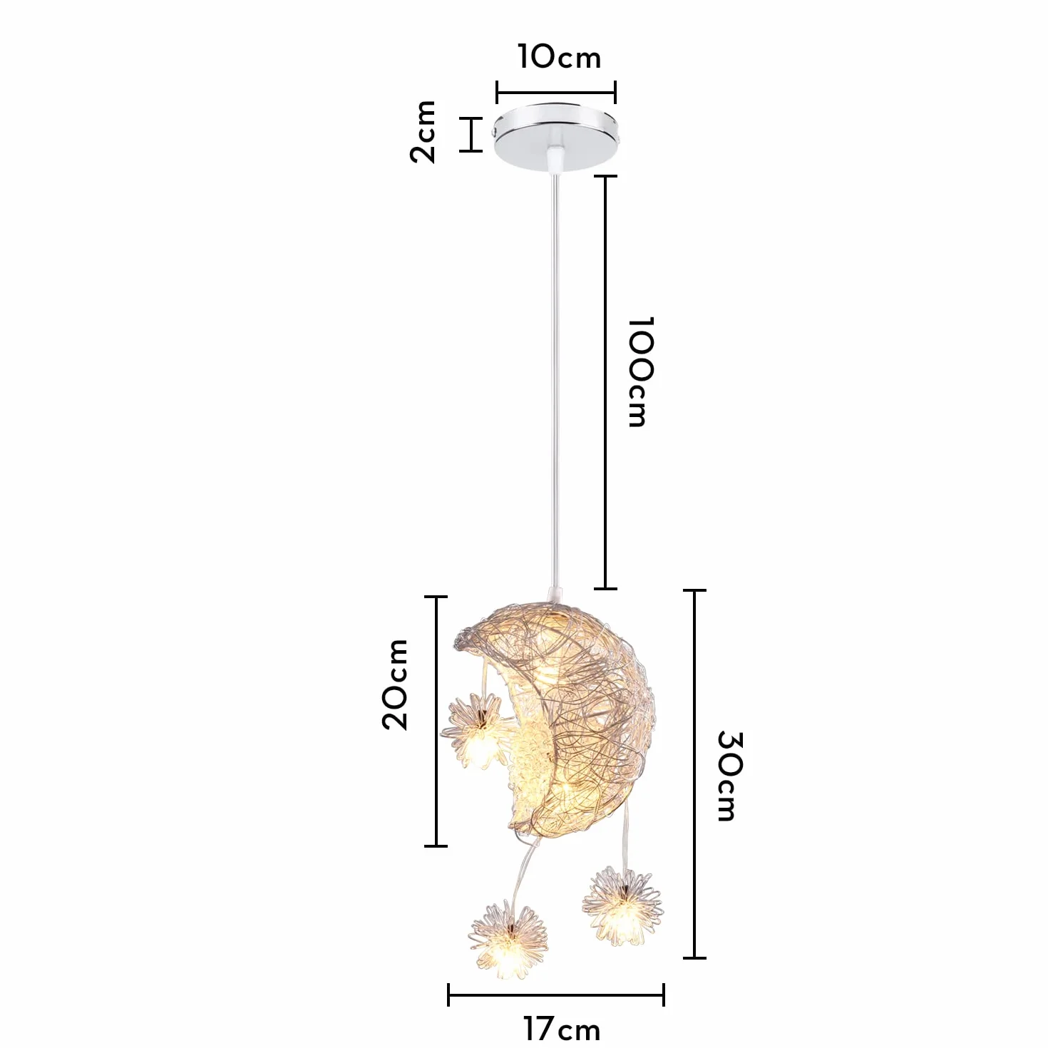 iDEGU Suspension Luminaire Lune Étoiles LED Lustre Plafonnier 5 Ampoules Éclairage Décoration Chambre Enfant 15CM Lumière Blanche Chaude