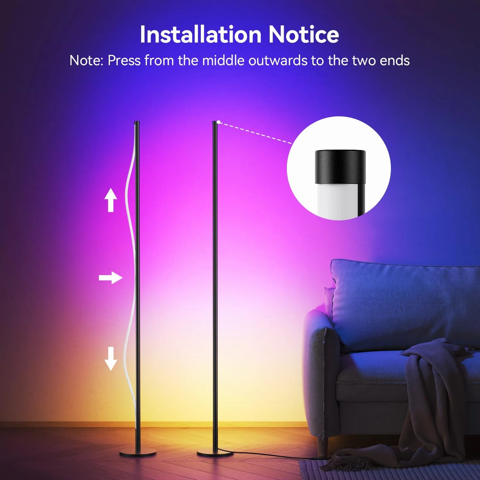 Lampadaire LED d'Angle RGB 160cm avec APP et Télécommande, Sync Musique et Minuterie