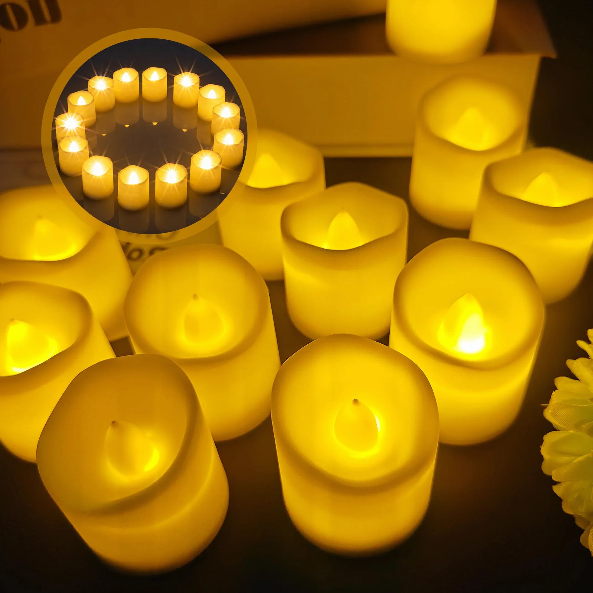 Bougies LED Flamme Vacillante 24 Pièces, Bougies Électroniques sans Feu pour Décoration de Fête, Anniversaire, Mariage, Noël