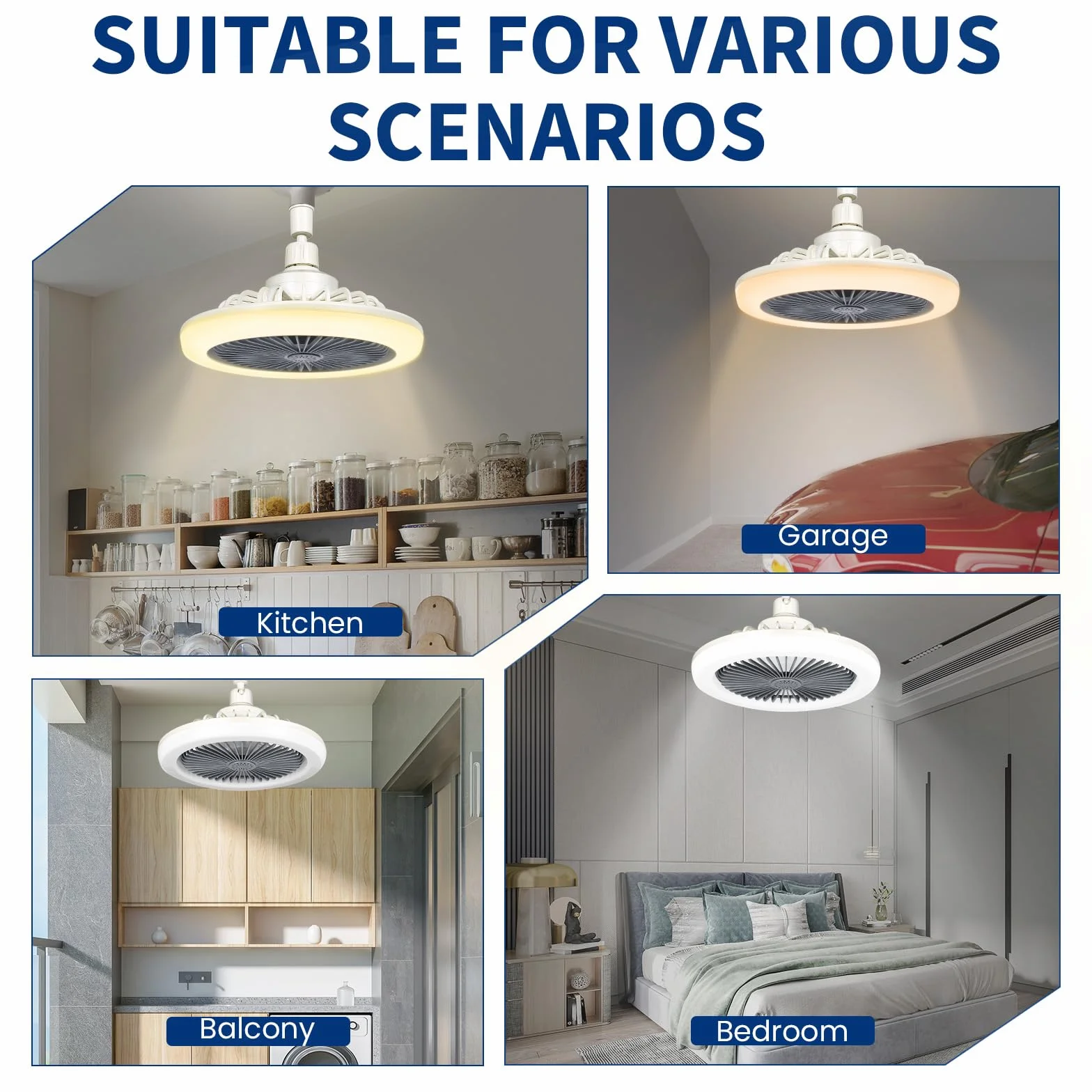 Ventilateur Plafond Silencieux 30W LED E27 avec Télécommande Dimmable 3 Vitesses Lampe Plafond pour Chambre Salon Cuisine
