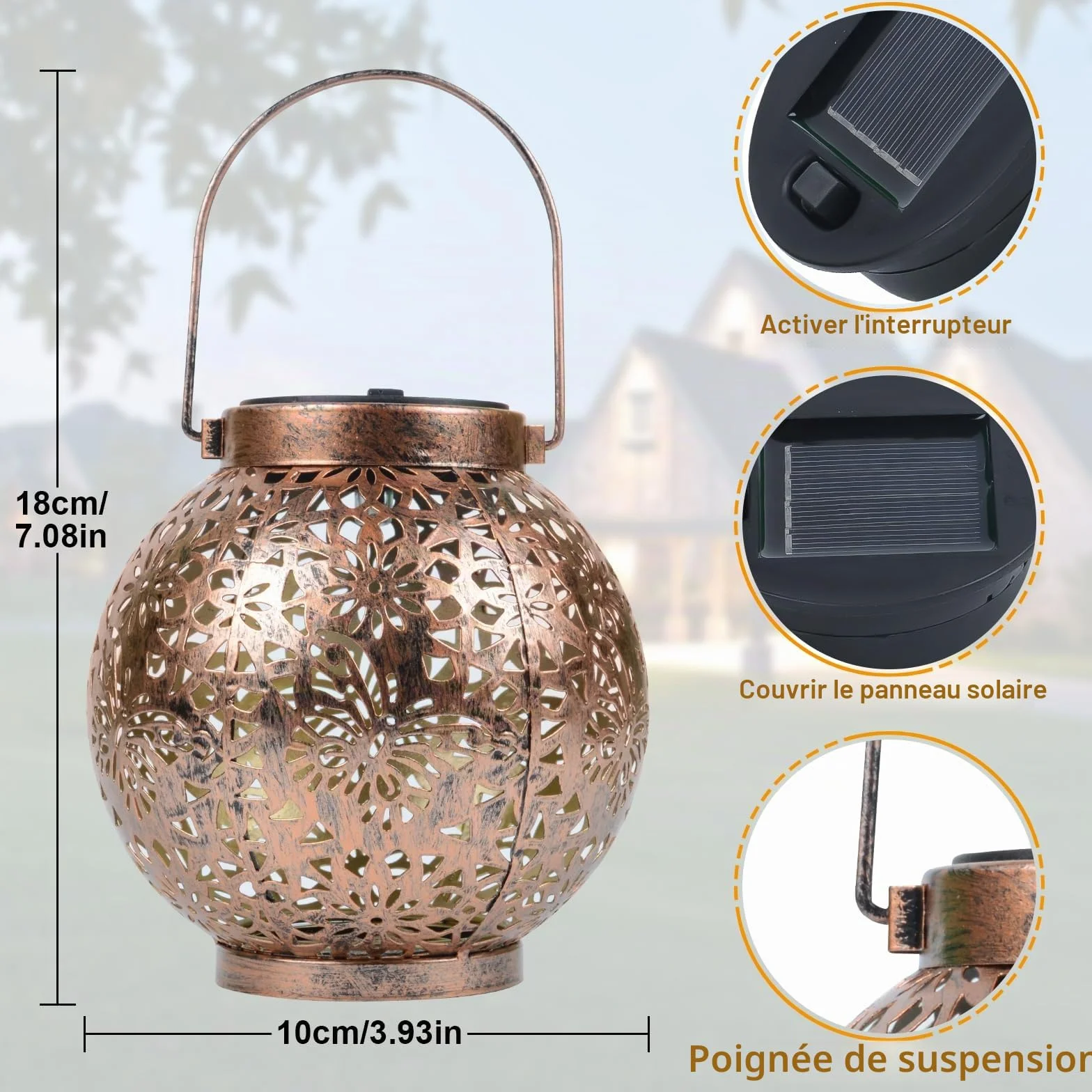 Qoosea Lampe Solaire Extérieur Metal Suspension LED Papillon Imperméable Lanternes Décoratives Évidées pour Patio Jardin Allée