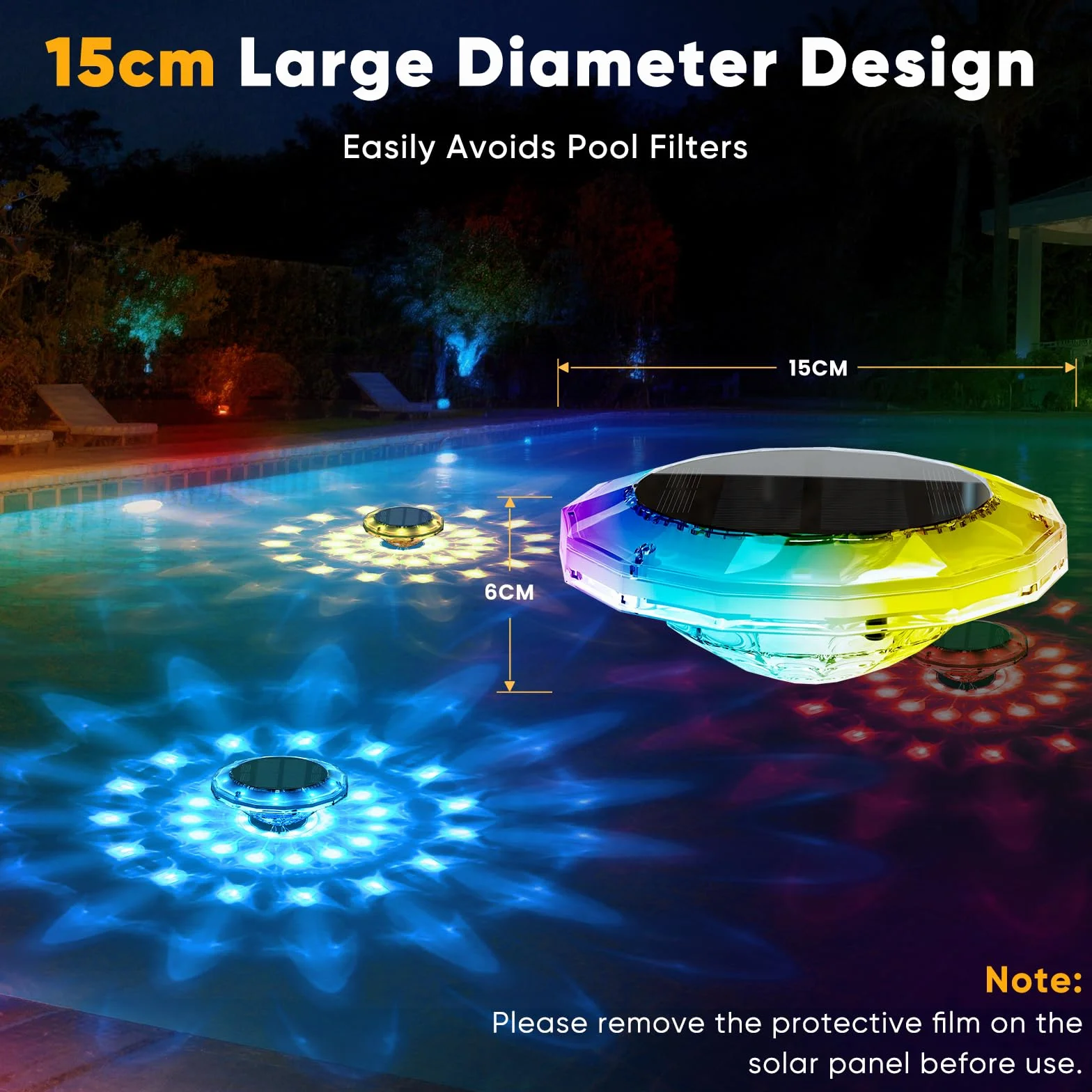 Quntis Lampe Flottante Piscine Solaire IP68 12 Modes RGB Minuterie LED Sans Fil Lot de 2