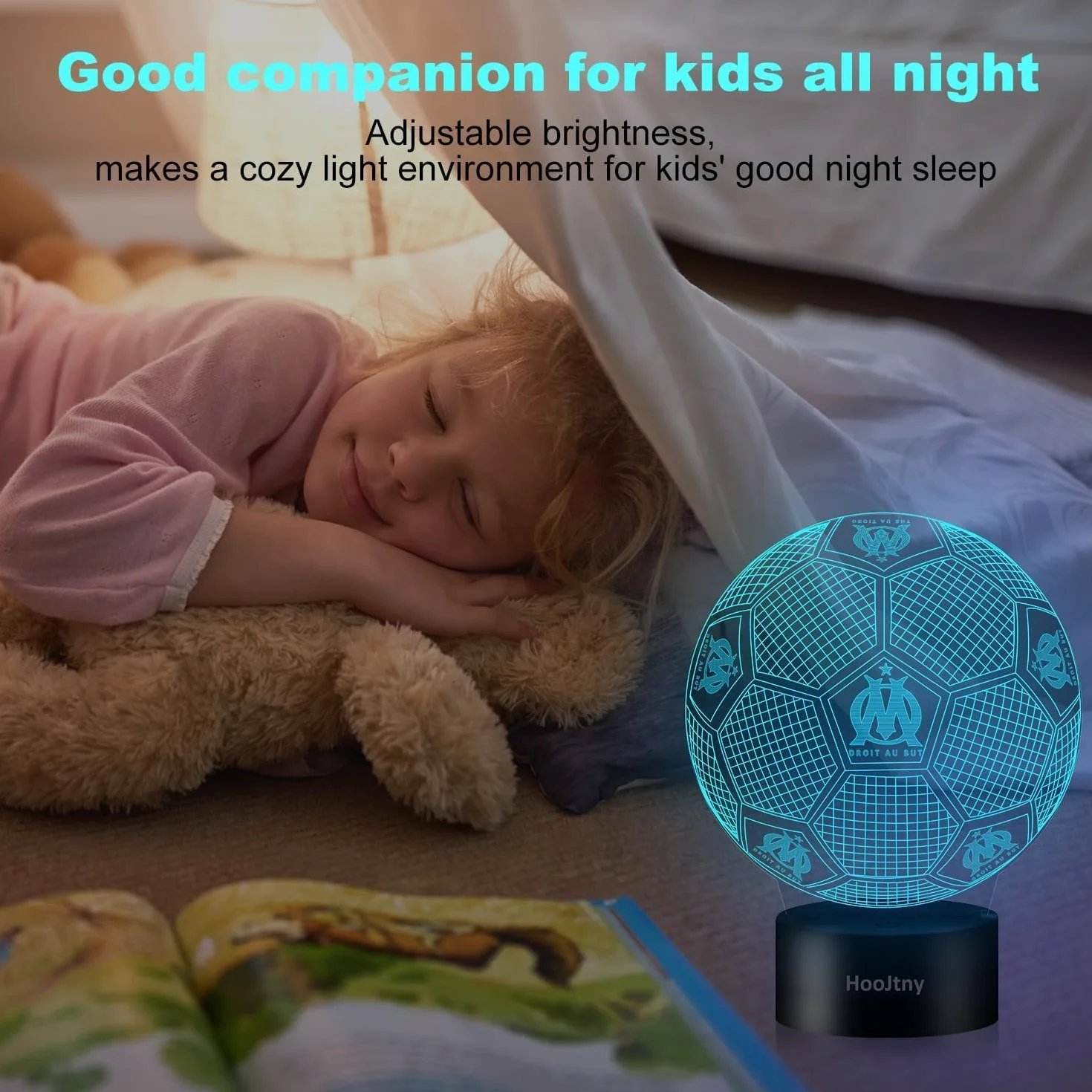 Veilleuse Marseille Football Enfant Lampe 3D LED 16 Couleurs USB Rechargeable Cadeau Garçon Fan de Foot