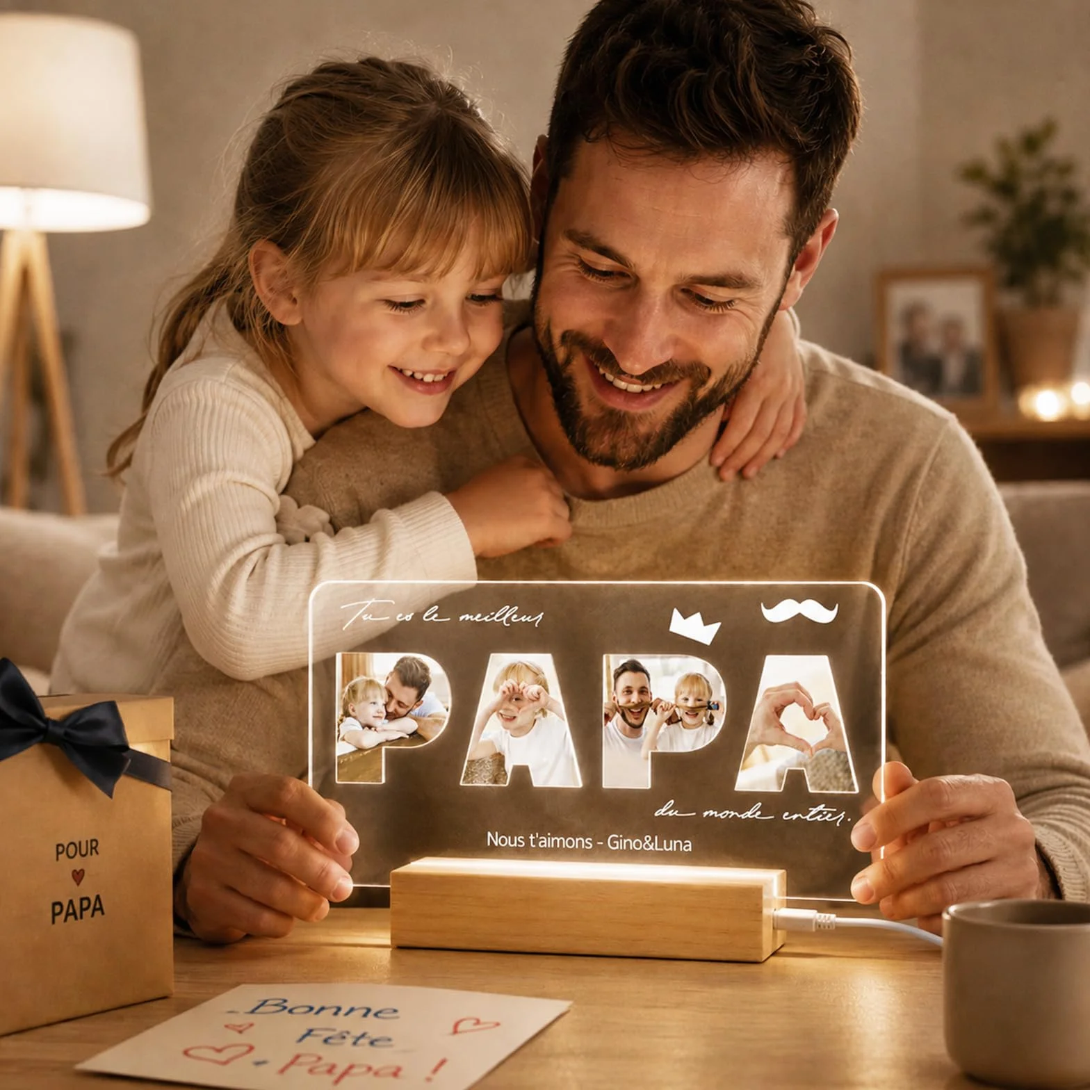 Lampe Cadre Photo Personnalisé Cadeau Fête des Pères Original