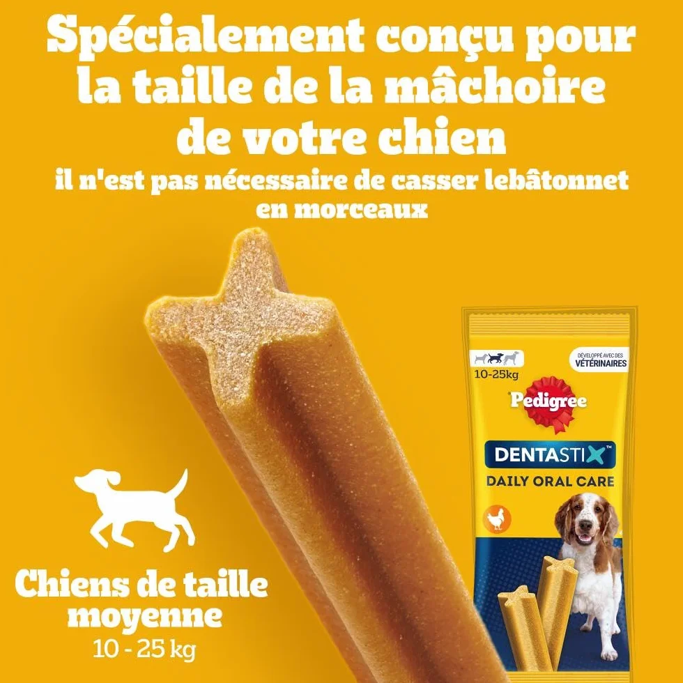 Pedigree DENTASTIX 56 Bâtonnets à Mâcher pour Grand Chiens 25kg+, 8 Sachets de 7, Saveur Poulet et Bœuf