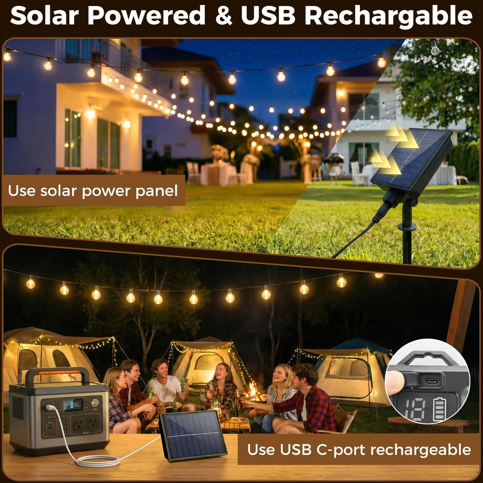 Guirlande Solaire Exterieur Dimmable 10M 8 Modes IP65 Étanche Lumiere Guinguette Jardin