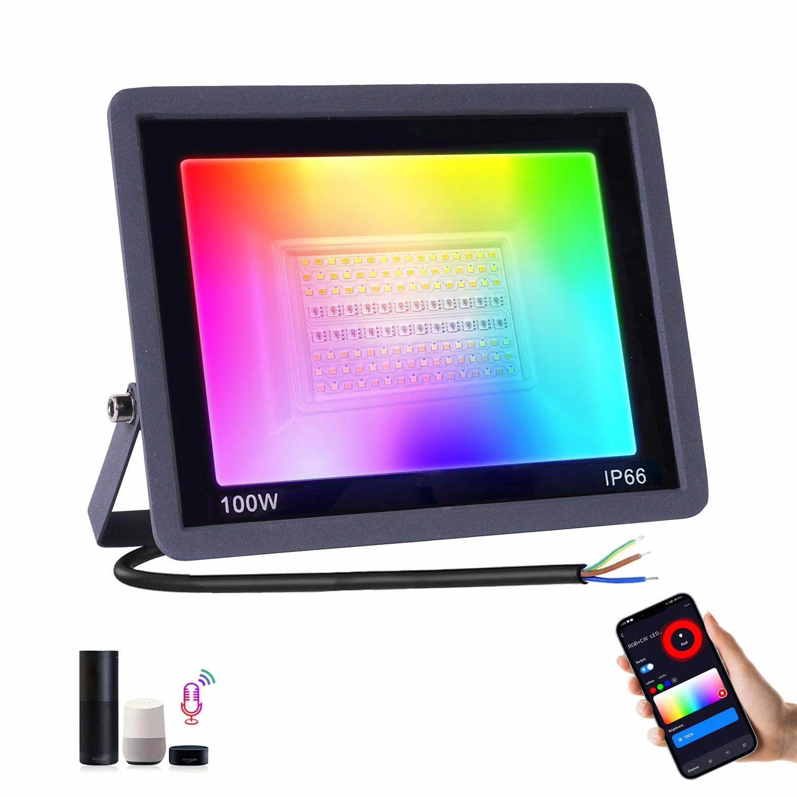 Projecteur LED Extérieur 100W RGB CCT 2700K-6500K IP66 Contrôle APP Musique Sync Minuteur Dimmable