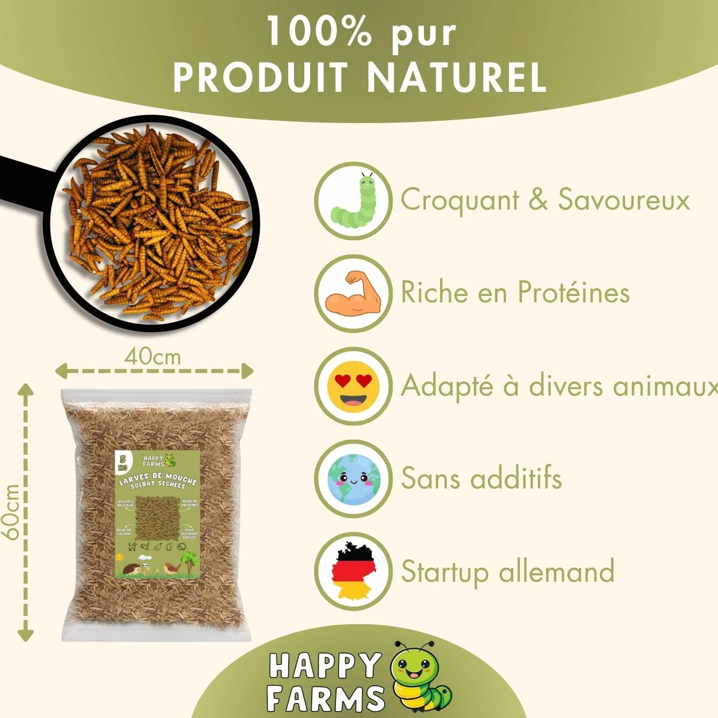 Larves de Mouches Soldats séchées 10 kg Nourriture pour Oiseaux Sauvages Poissons Hérissons