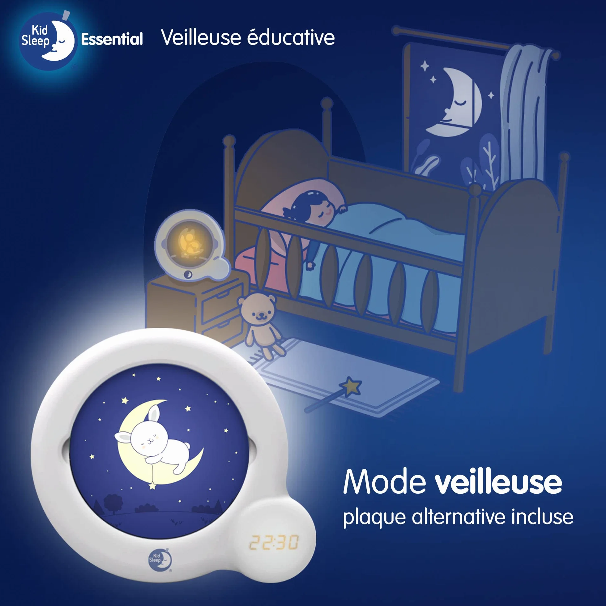 Pabobo Kid'Sleep Essential Indicateur de Réveil Veilleuse éducative avec Programmation Facile et Verrou Parental