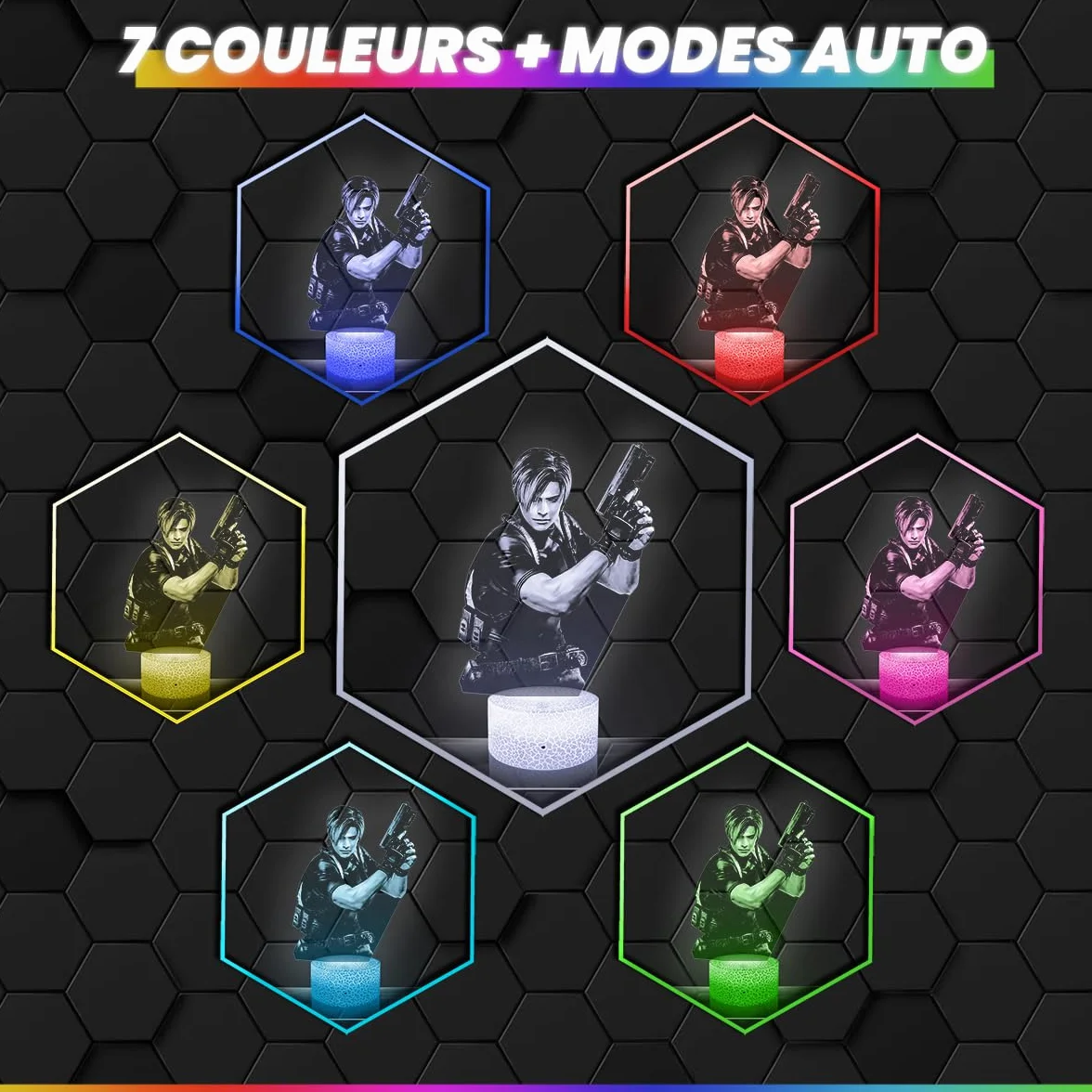 Lampe 3D Res Evil Deco Chambre Garçon, Lumière LED Veilleuse Gaming Gamer Jeux Video Idée Cadeau Décoration Bureau