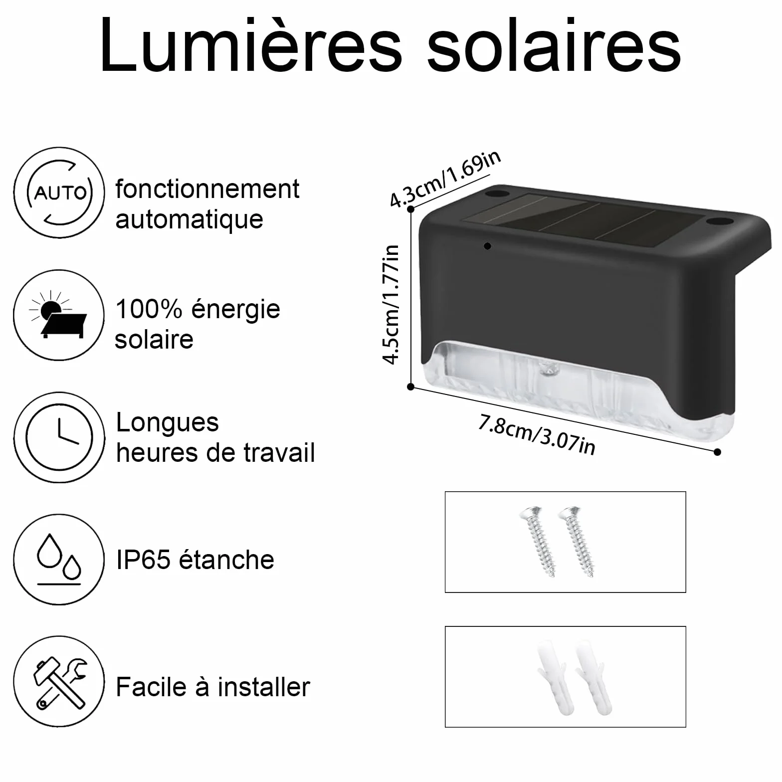 Lampes Solaires Extérieures IP65 Lot de 12 - LED Étanche pour Marches, Clôture, Jardin (Noir, Blanc Chaud)