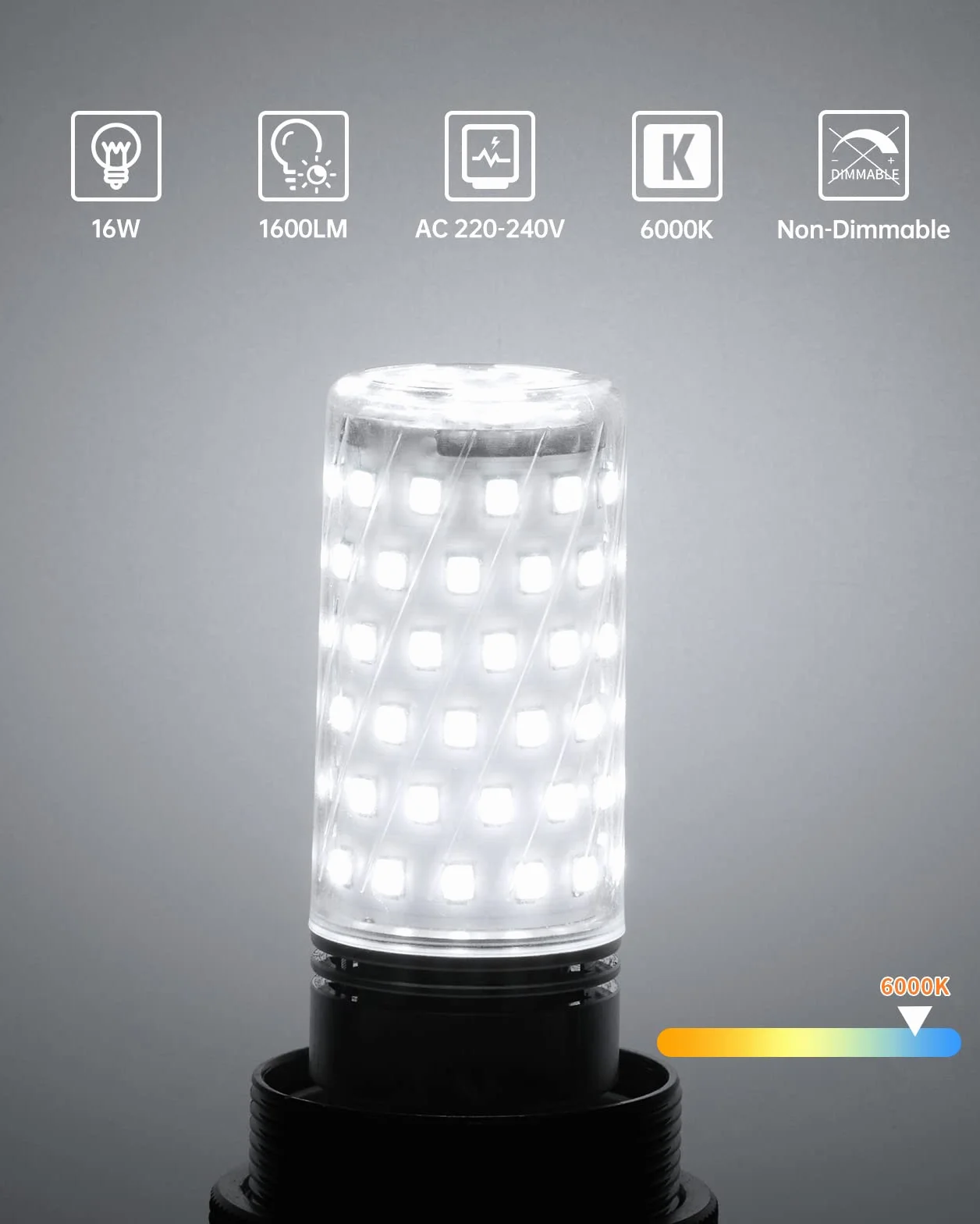 Ampoule LED E27 Blanc Froid 6000K 1600LM 16W Équivalent 150W Lampe Halogène AC 220-240V Non-dimmable Lot de 4