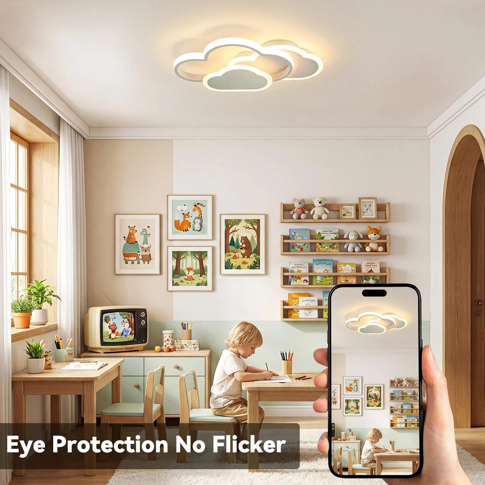 Plafonnier LED Enfant 21W 3000K/4500K/6500K 2100lm CRI≥80 Lampe Plafond avec Fonction Mémoire Blanc