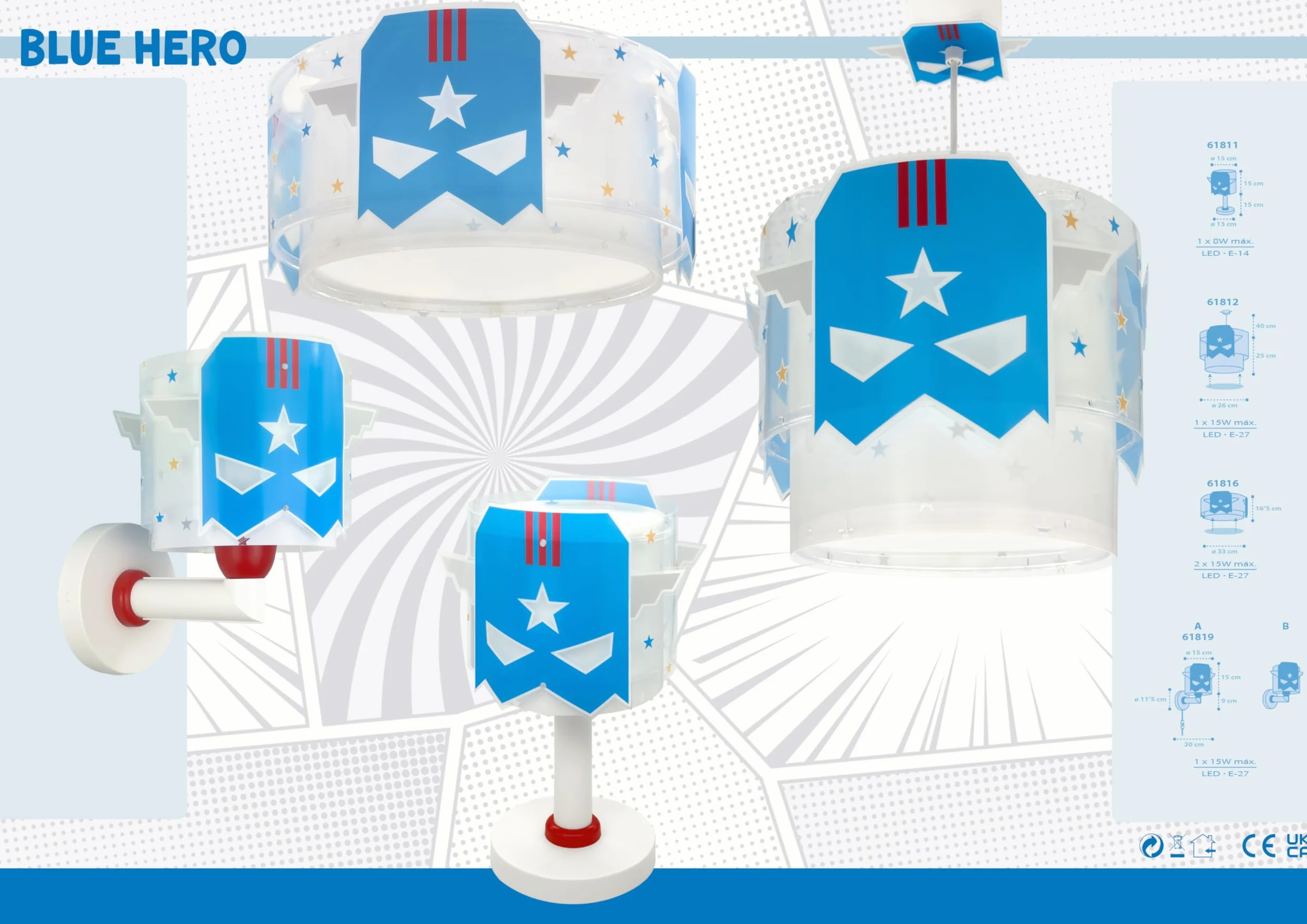 Dalber Lampe Suspension Enfand Blue Hero Super-héros