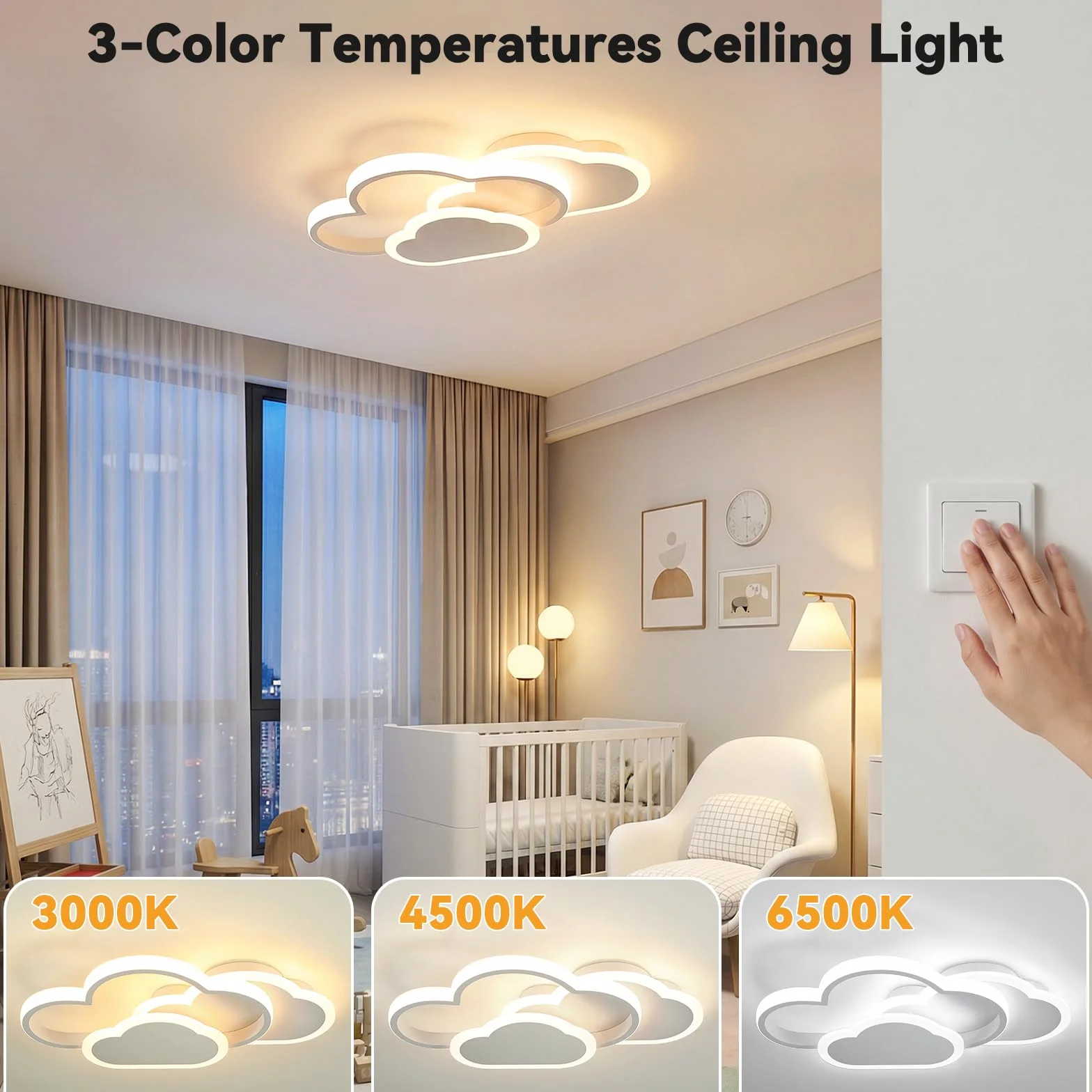 Plafonnier LED Enfant 21W 3000K/4500K/6500K 2100lm CRI≥80 Lampe Plafond avec Fonction Mémoire Blanc