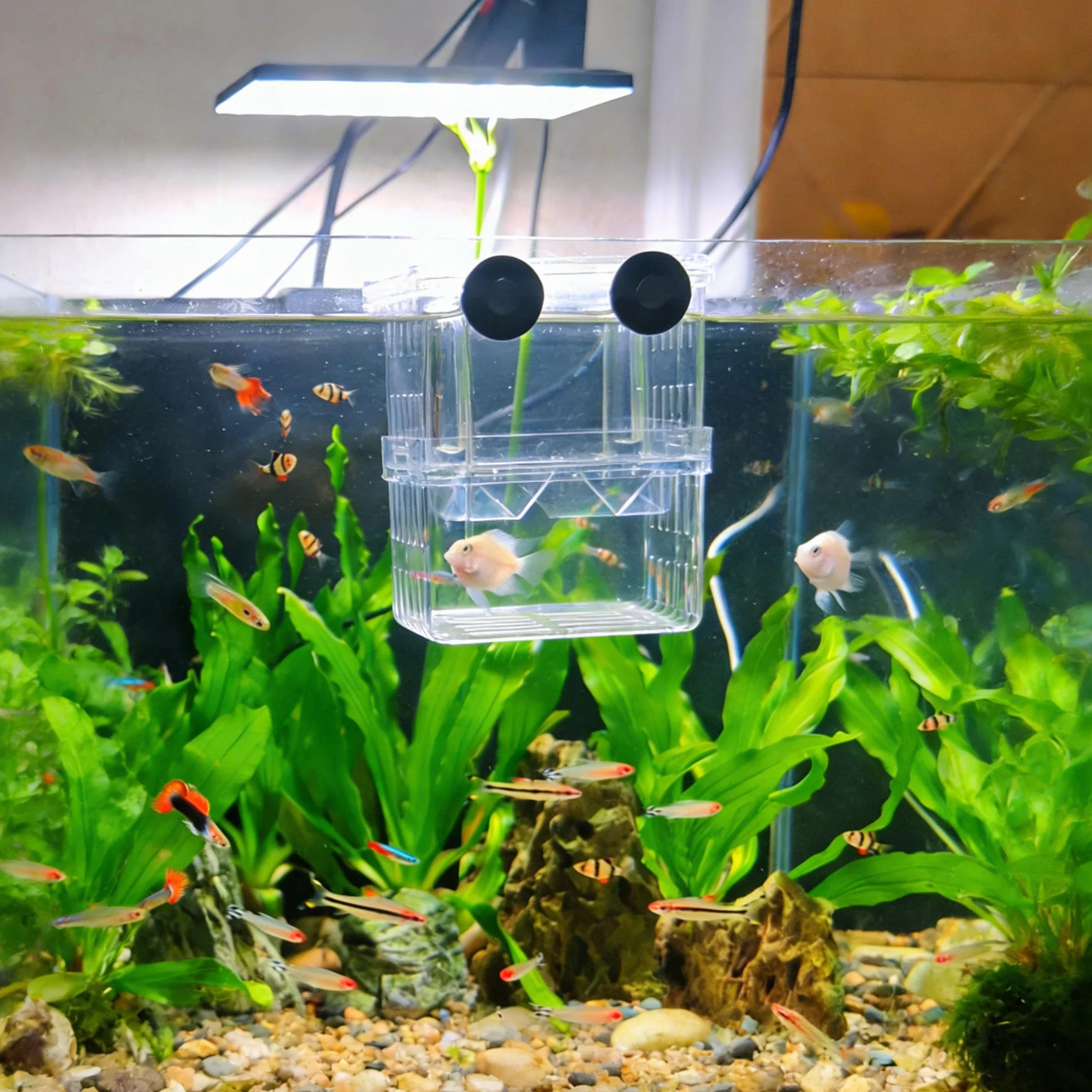 Boîte d'Élevage pour Aquarium Double Couche Transparent Incubateur avec Ventouses