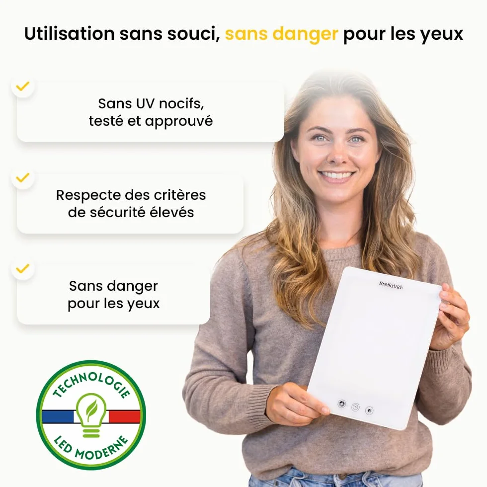 BrellaVio Lampe à lumière du jour PRO 12 000 lux LED sans UV - Lampe de Jour - Couleur bois