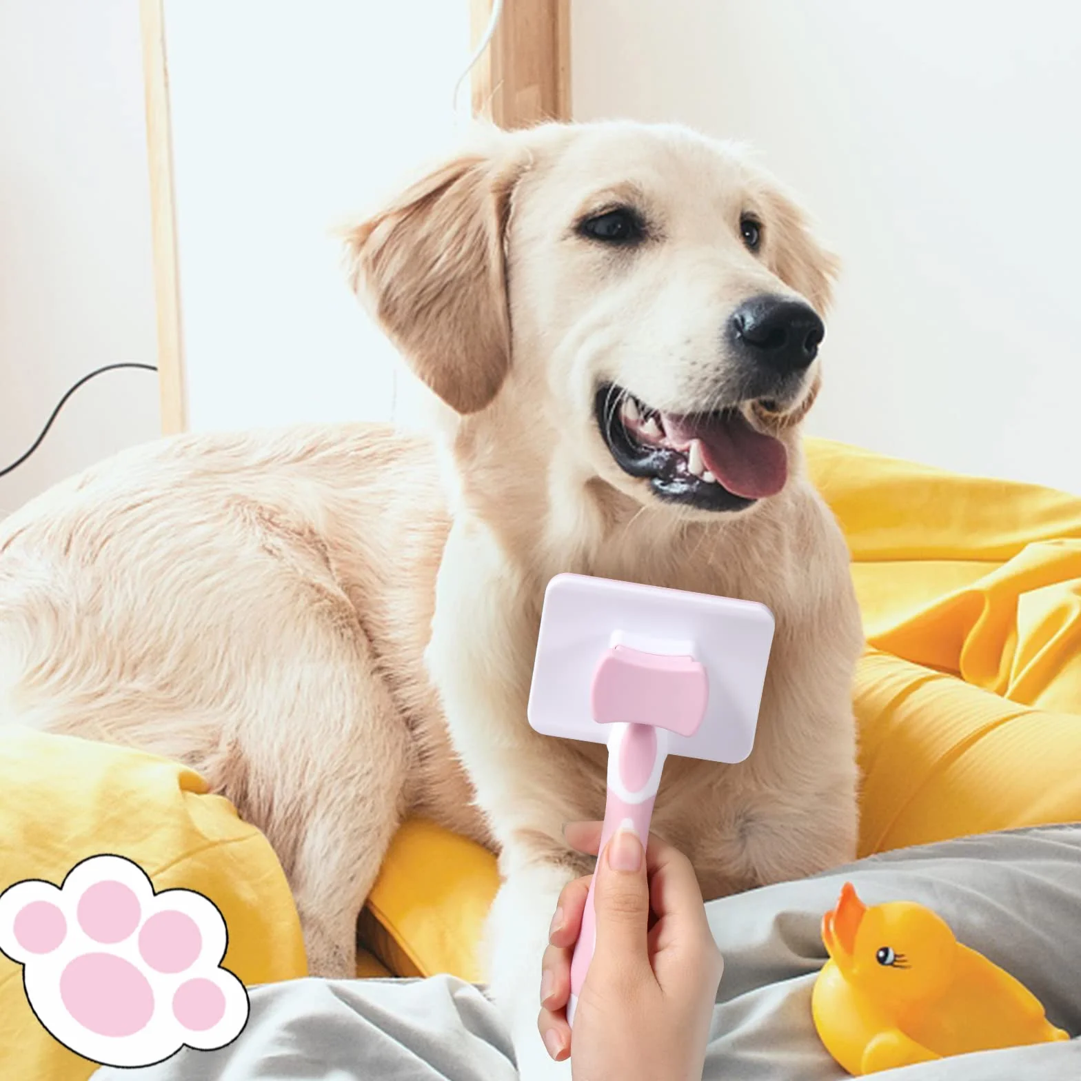 Vinabo Brosse Autonettoyante Pour Animaux de Compagnie, Pour Chiens Chats, Poils Longs et Courts, Rose