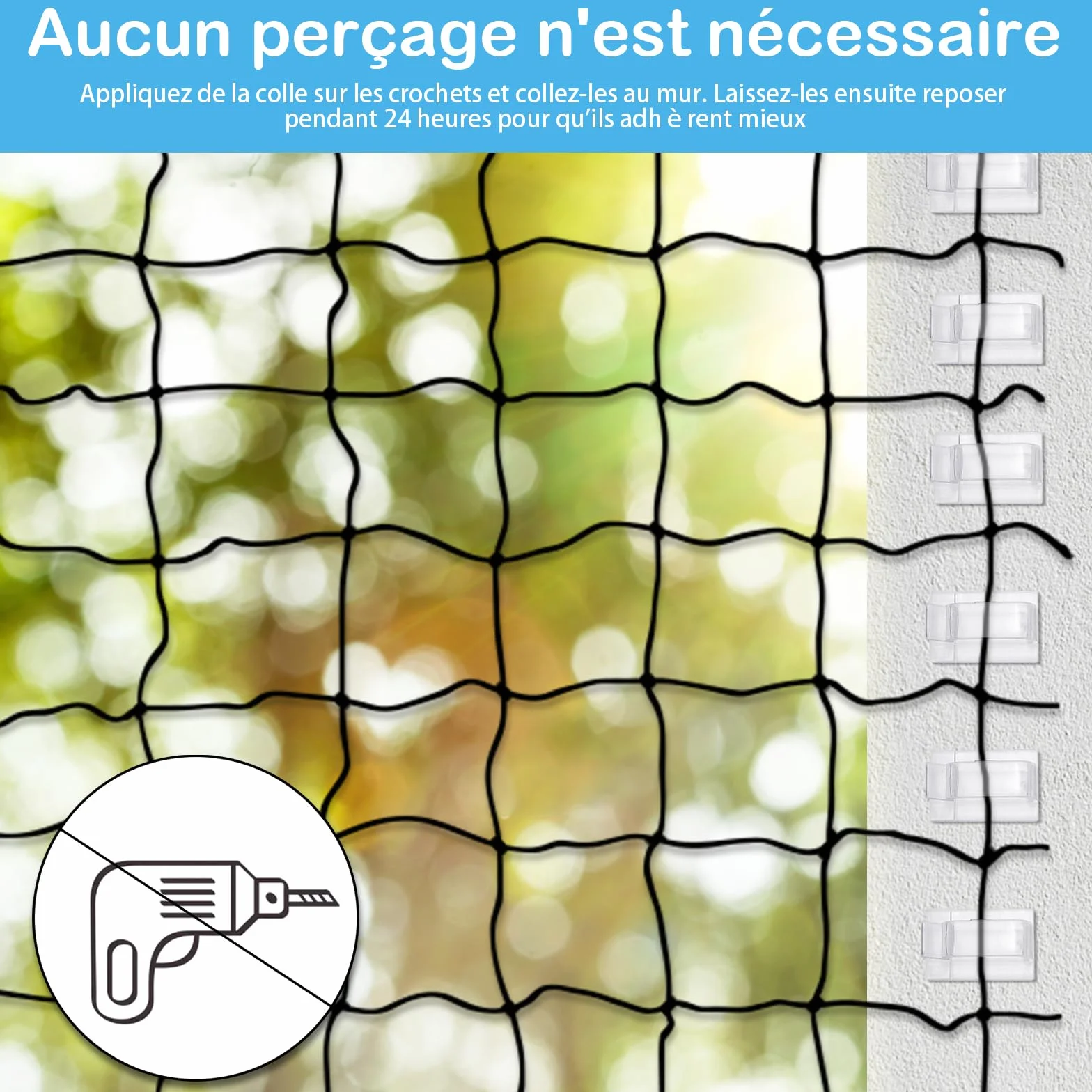 ThomP Crochets adhésifs transparents 50 pièces colle silicone fixation filet chat balcon sans perçage 50 ml