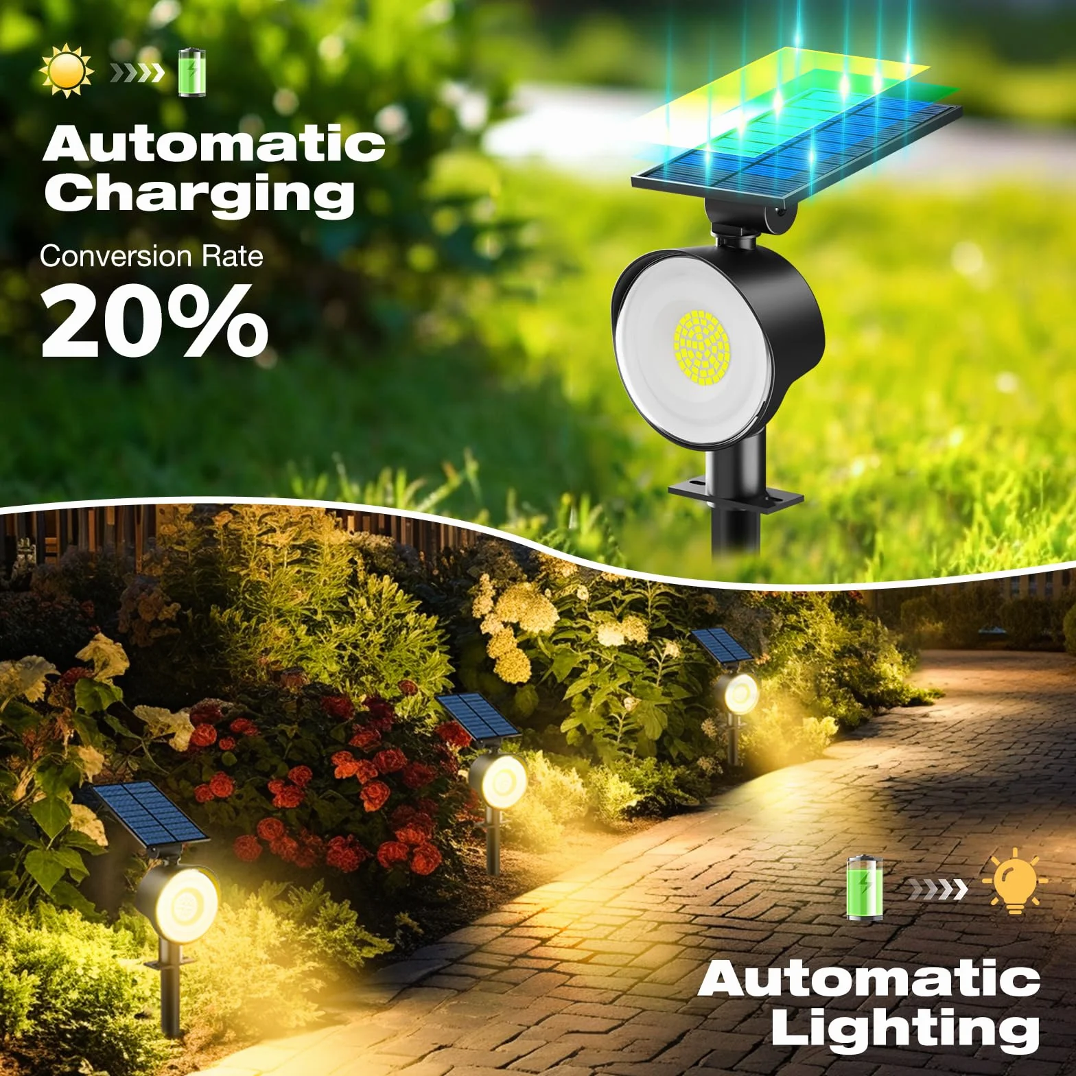 Lampe Solaire Jardin 53 LED 3 Modes Étanche Réglable Extérieur Lot de 4 Blanc Chaud