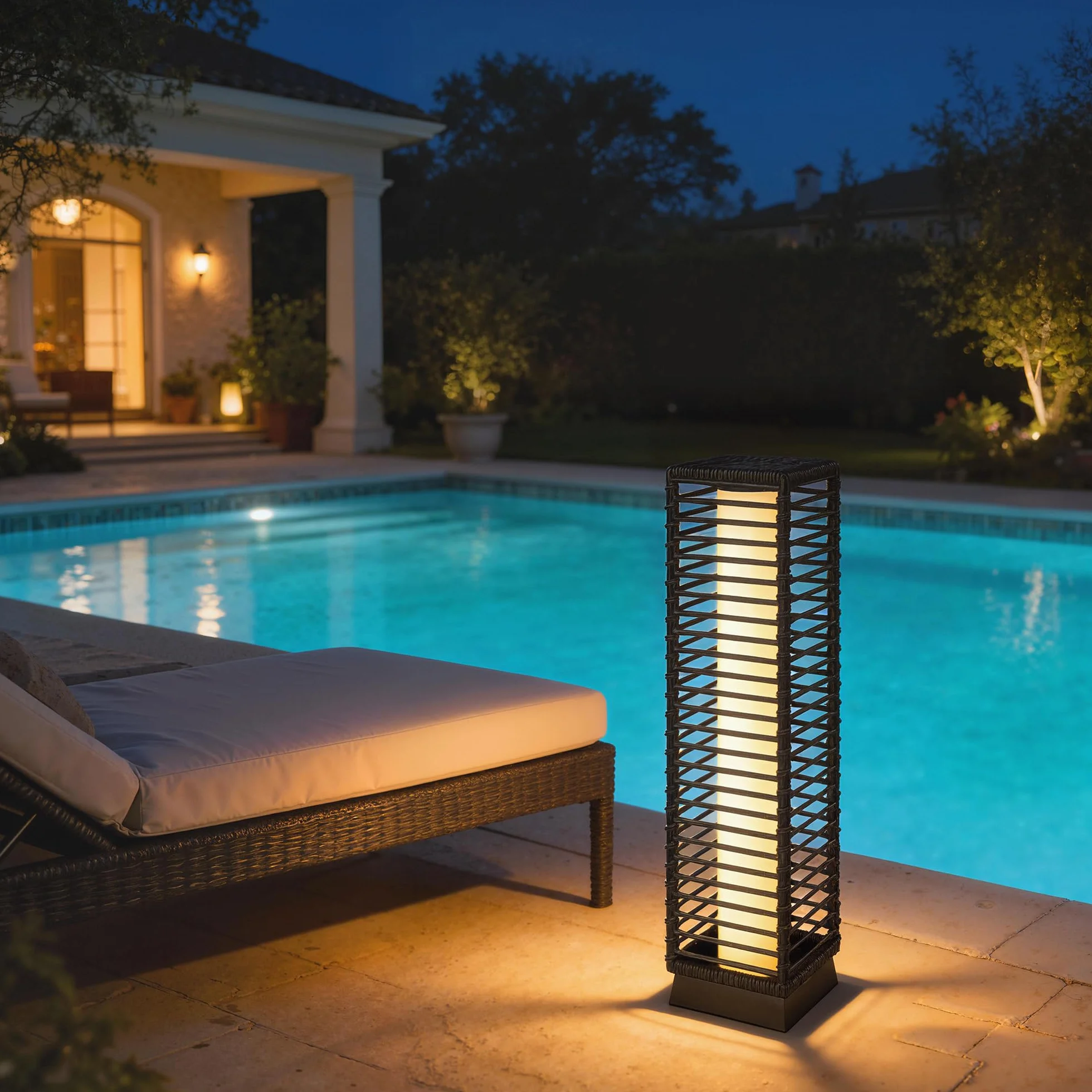 Outsunny Lanterne Solaire Extérieure Résine Tressée Noir Lampadaire sans Fil Rechargeable Capteur de Lumière LED