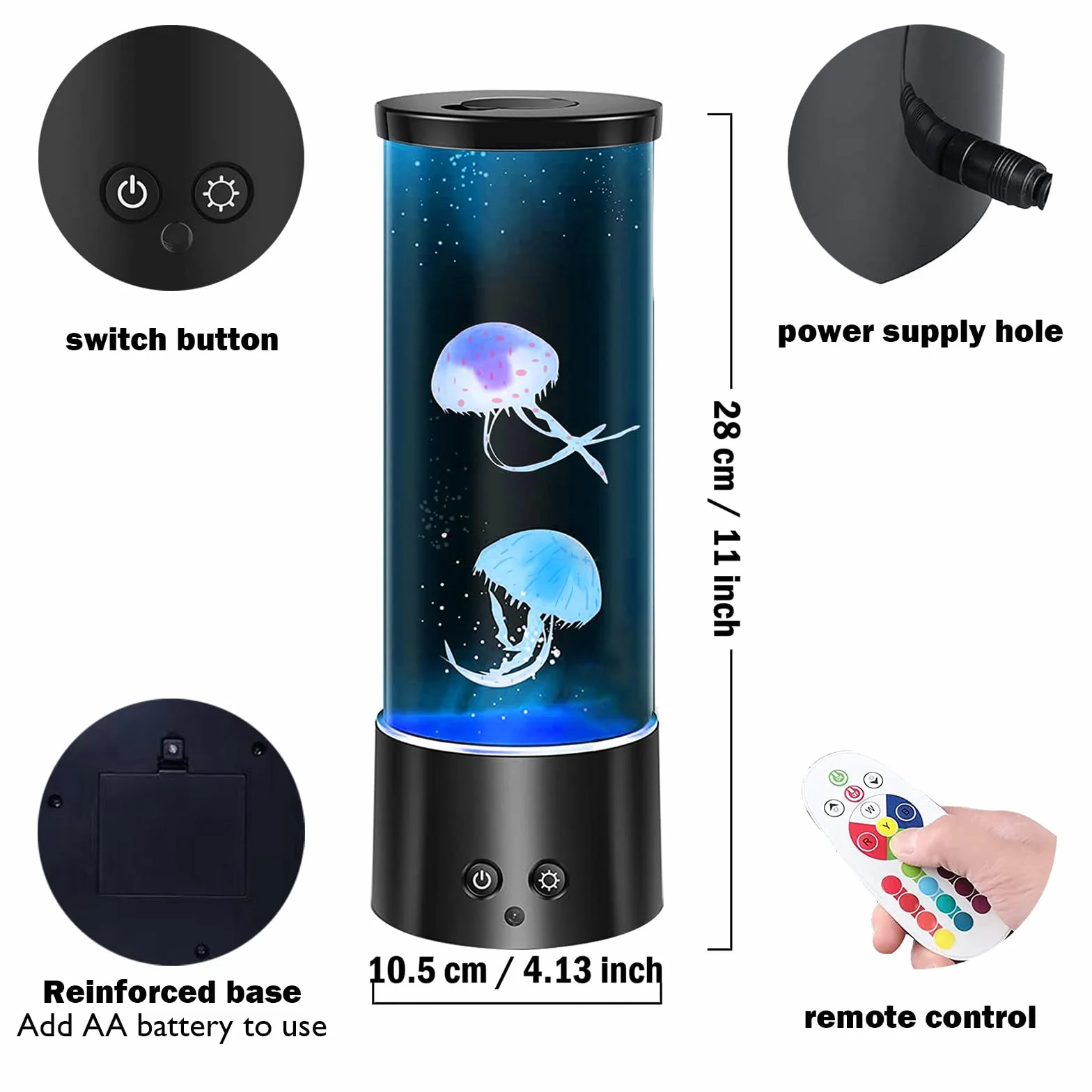 Lampe Méduse Jellyfish Lampe à Lave 17 Effets Lumière Changeants Couleur Aquarium Télécommande USB Noir
