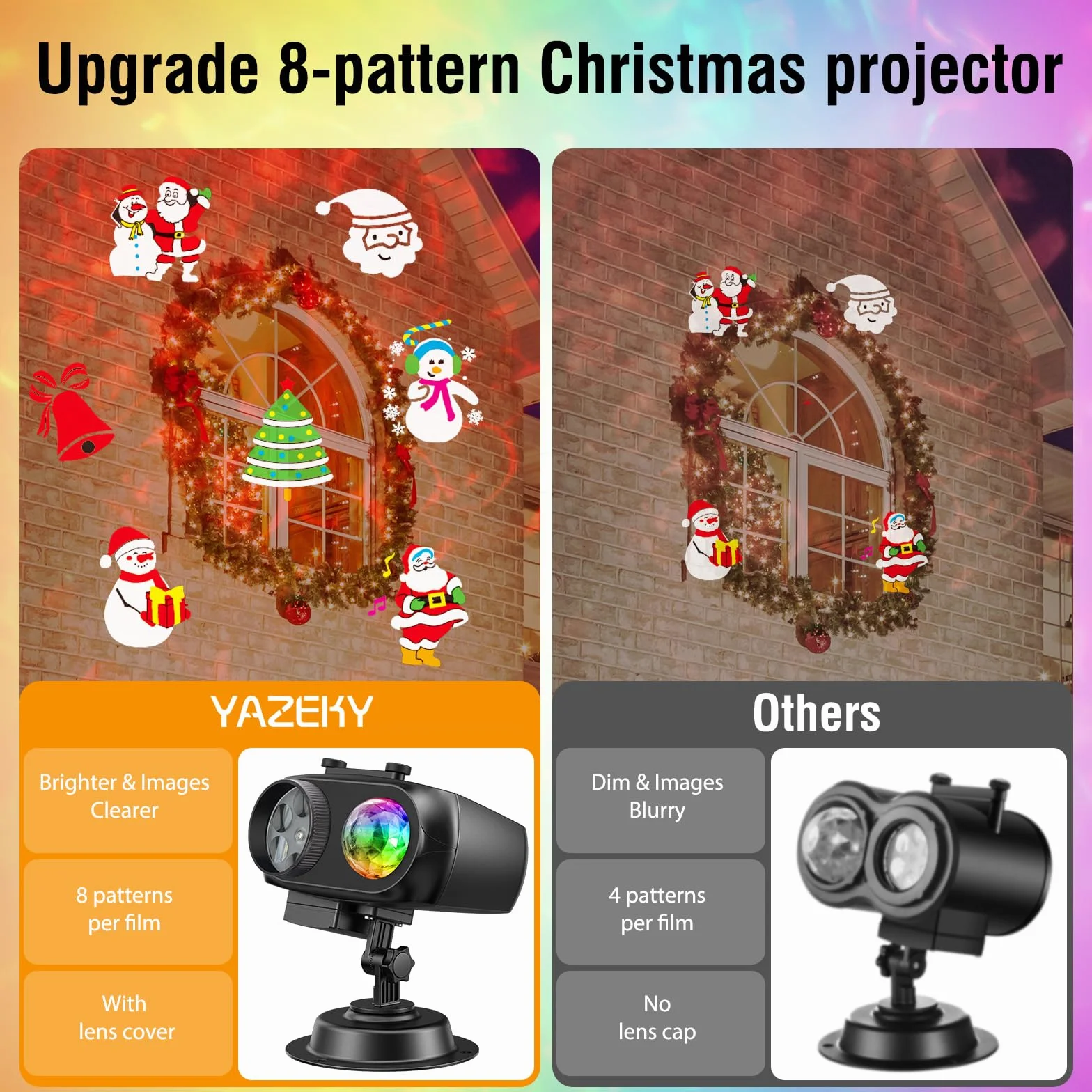 Projecteur de Noël Extérieur LED 8 Motifs 10 Diapositives 10 Couleurs avec Télécommande
