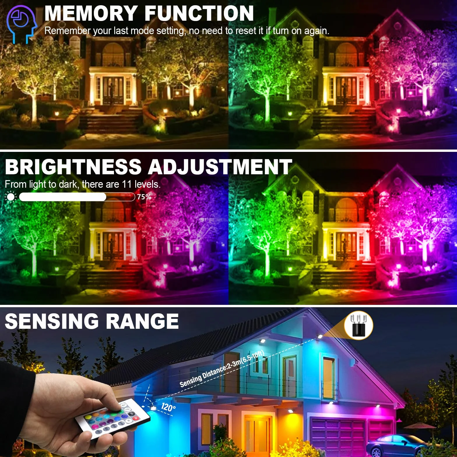 RIGIDON 30W RGB Projecteur LED Extérieur Avec Télécommande, 16 Couleurs 4 Modes, IP66 Étanche