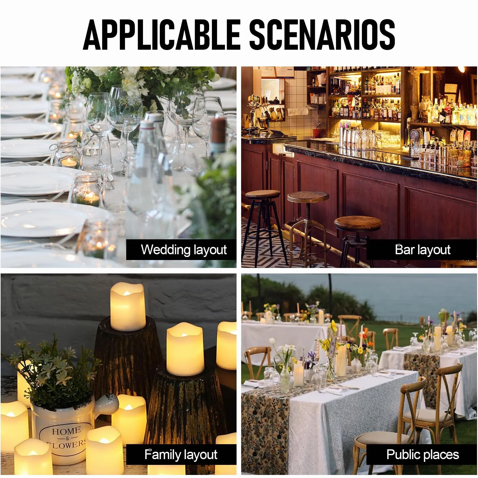 Bougies LED Vacillantes 24 Pièces Effet Flamme Réaliste Chauffe-Plat Électriques Sans Flamme pour Noël Mariage