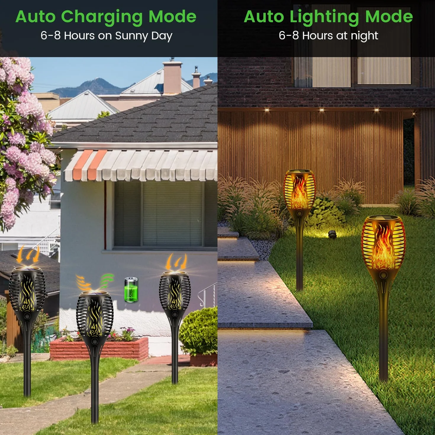 Lampes solaires jardin extérieur effet flamme réaliste étanche IP65 33 LED 4 pièces