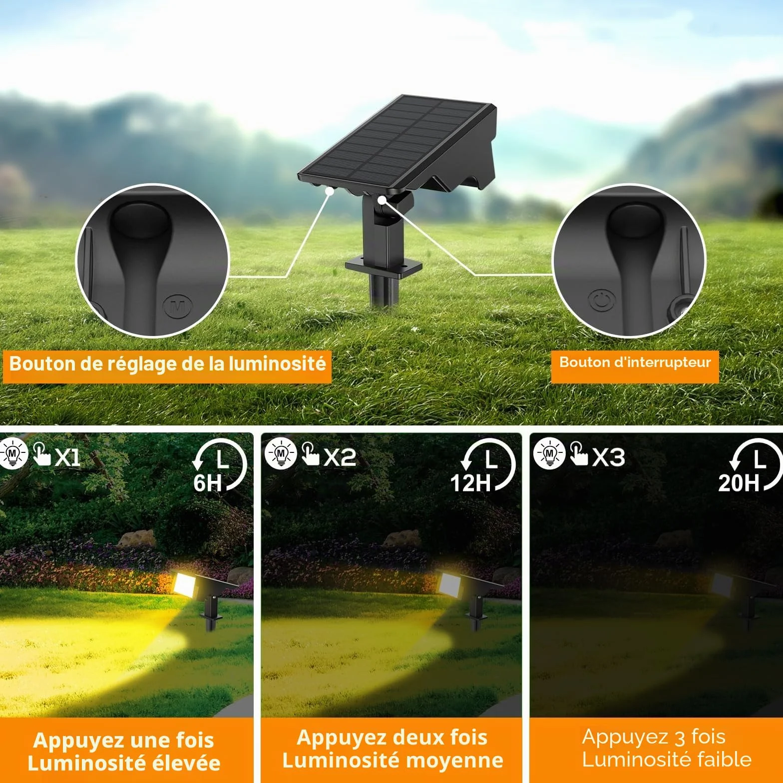 MEIKEE Lampe Solaire Exterieur 6 LED 3000K Blanc Chaud IP65 Lot de 2