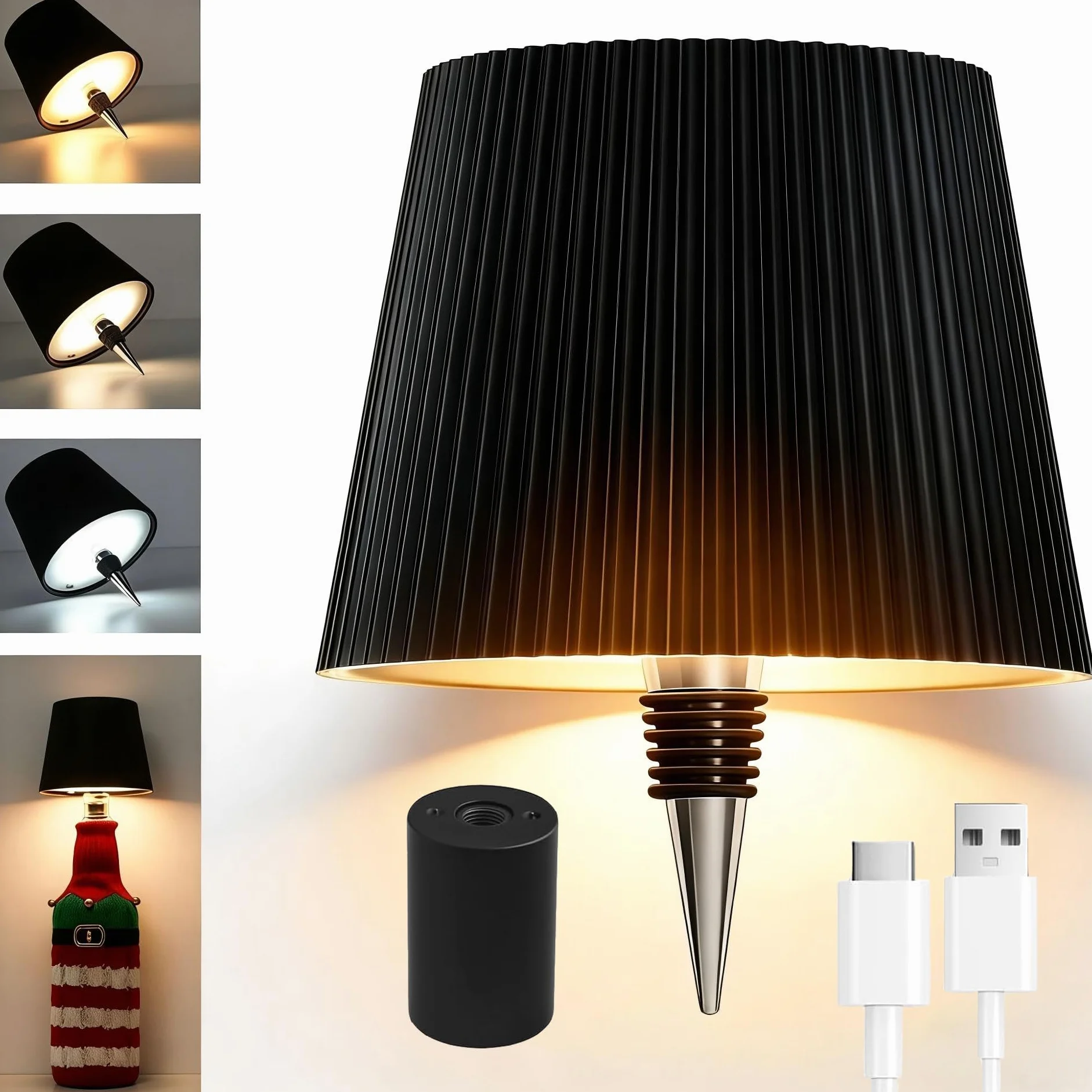 Lampe Bouteille LED Rechargeable IP54 Sans Fil, Tactile 3 Modes Température Couleur Réglable