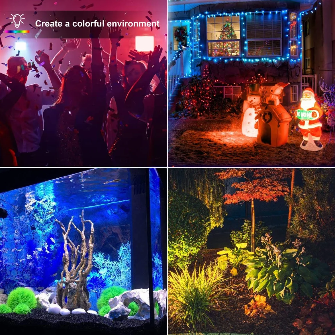 Projecteur LED RGB Extérieur 10W 8pack IP66 Étanche avec Télécommande 16 Couleurs 4 Modes Fonction Mémoire