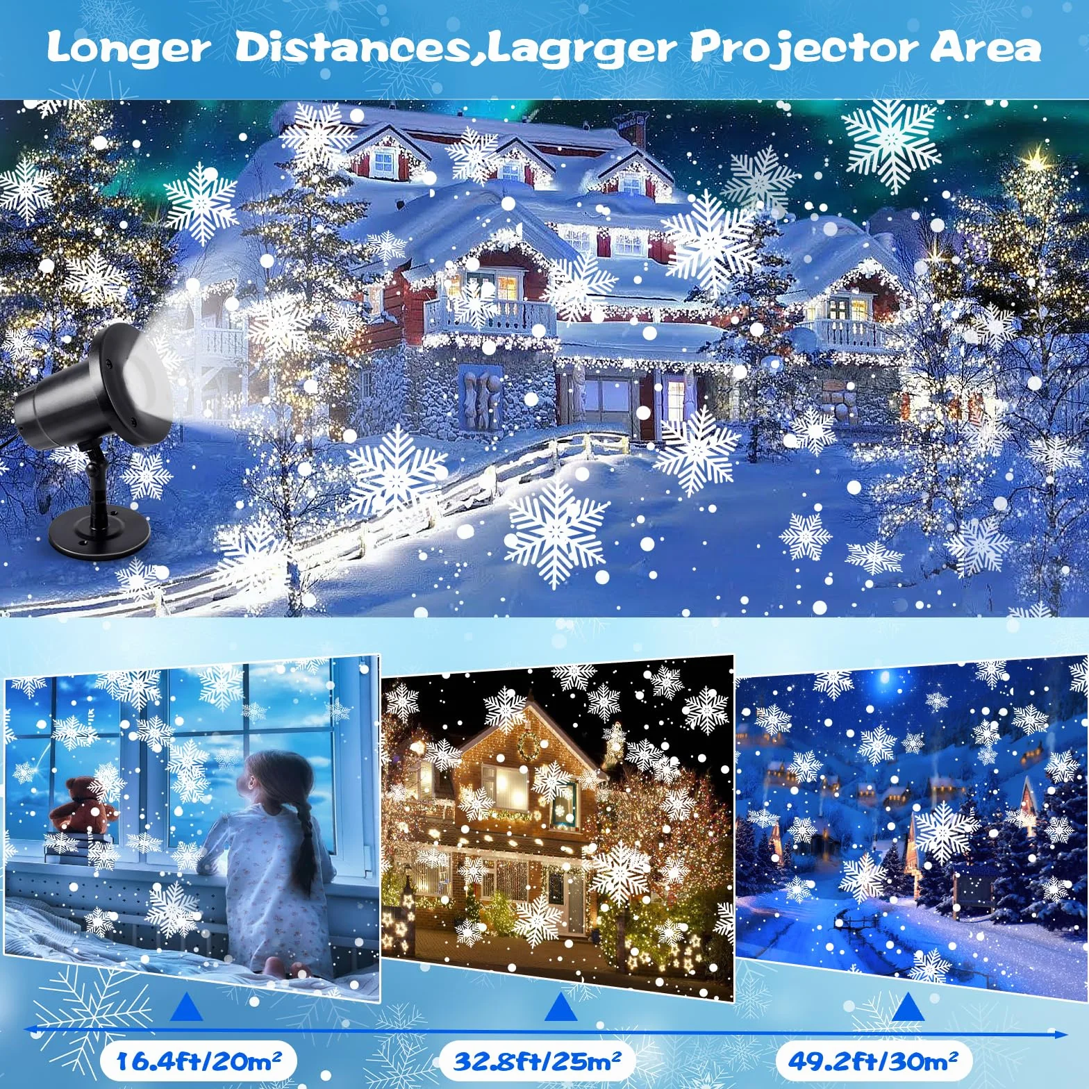 Projecteur Noël Extérieur IP65 Lampe Flocon de Neige Blanc Froid
