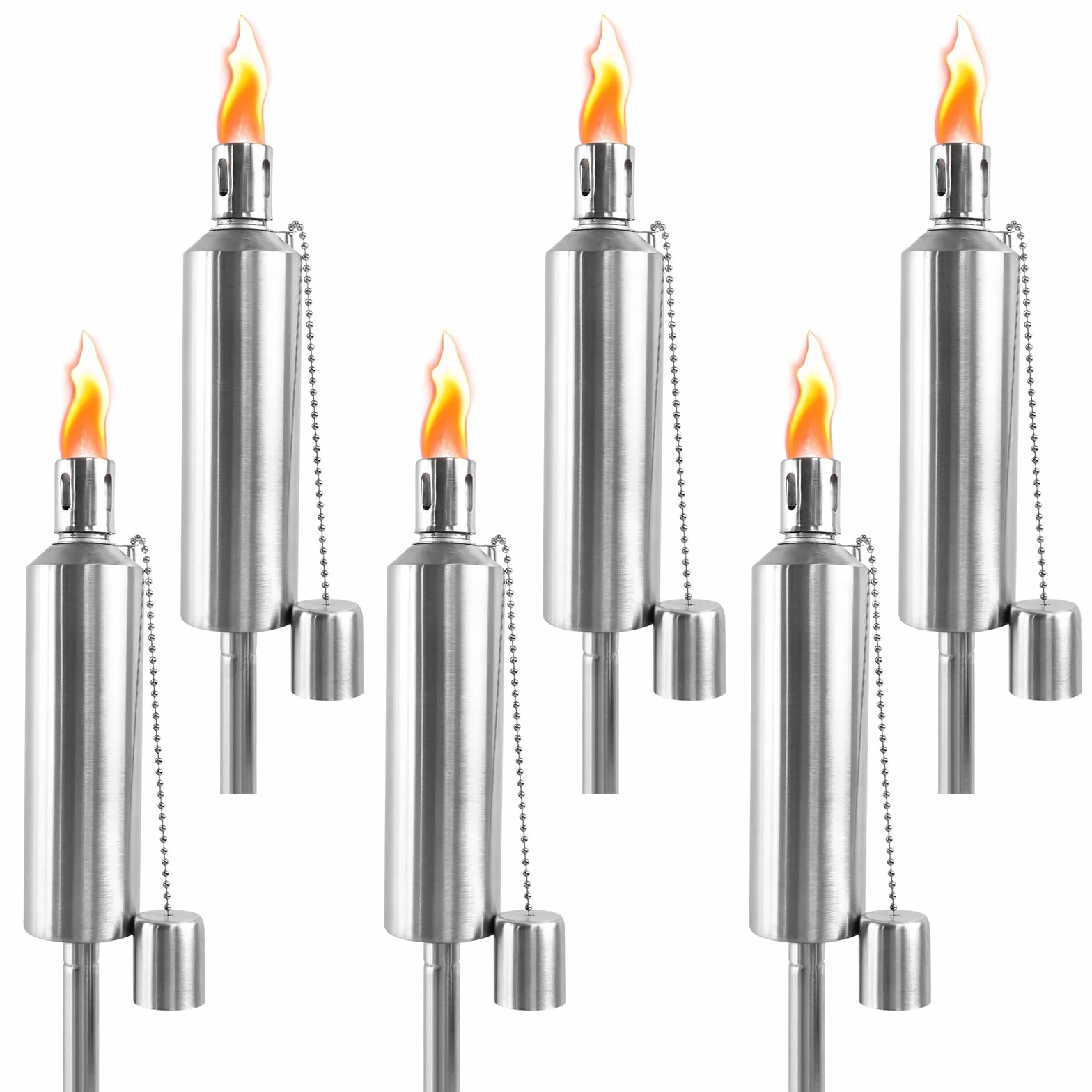 Lot de 6 torches de jardin en acier inoxydable rechargeable