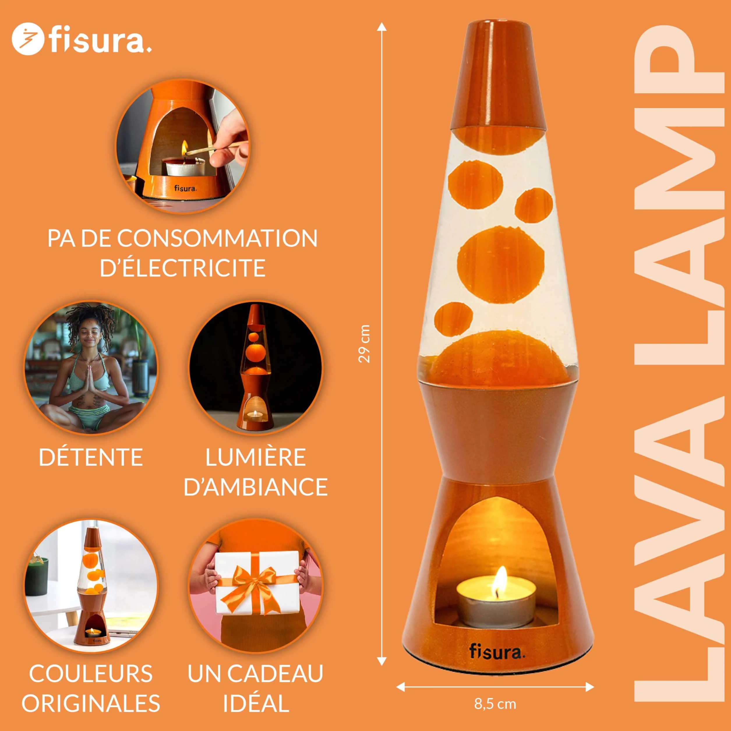 Lampe à lave terracotta sans électricité 29 cm x 8,5 cm Cadeau original