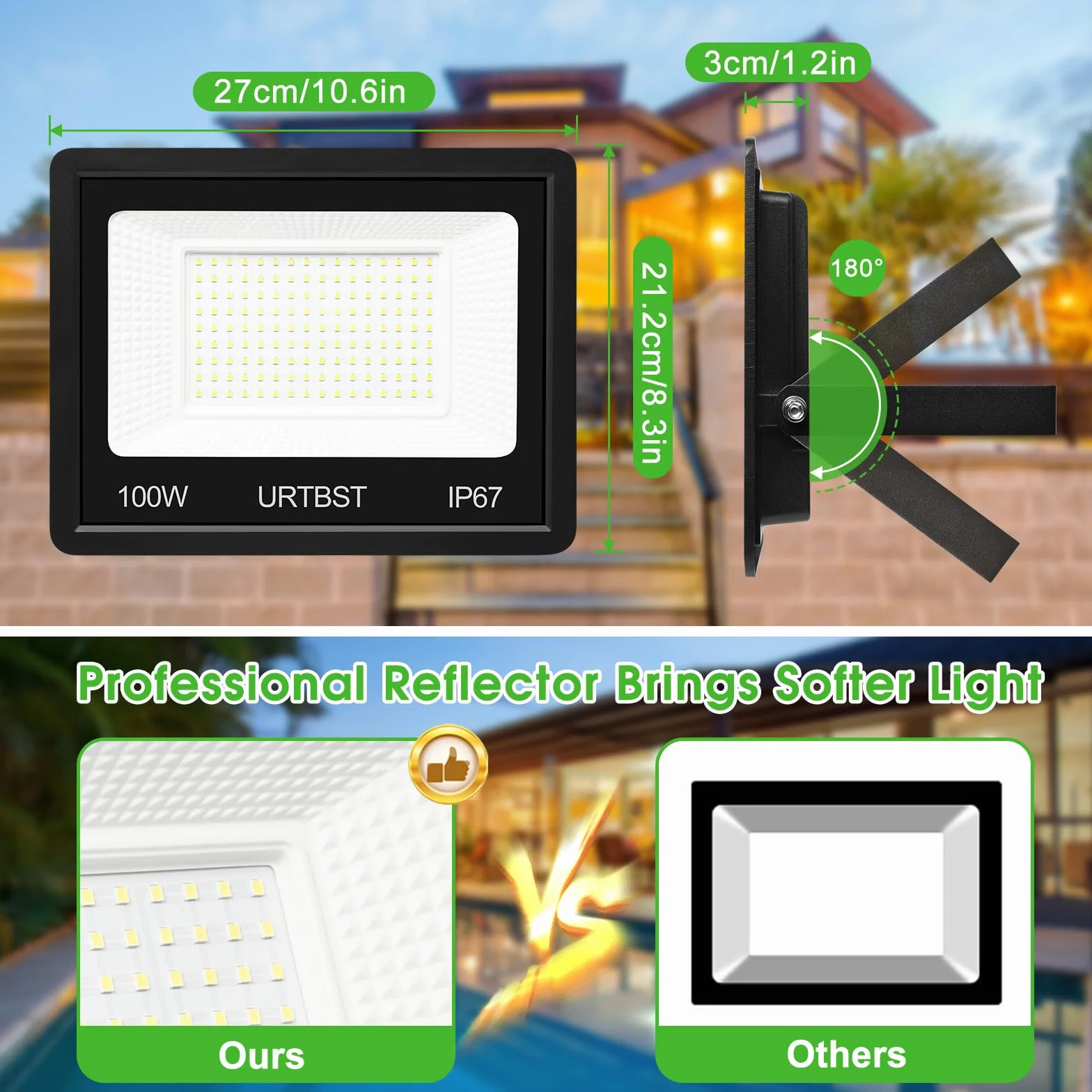 Projektor LED Zewnętrzny 100W 10000LM IP67 7000K Chłodna Biel Do Ogrodu, Domu, Garażu